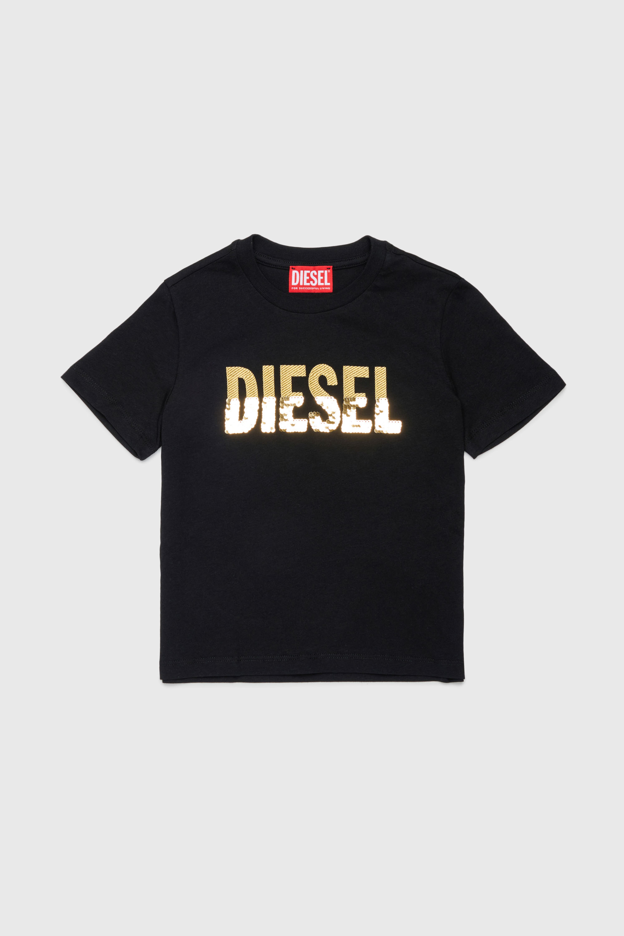 Diesel - TPALLY, Woman's Cotton T-shirt with sequin logo in Black - 1
