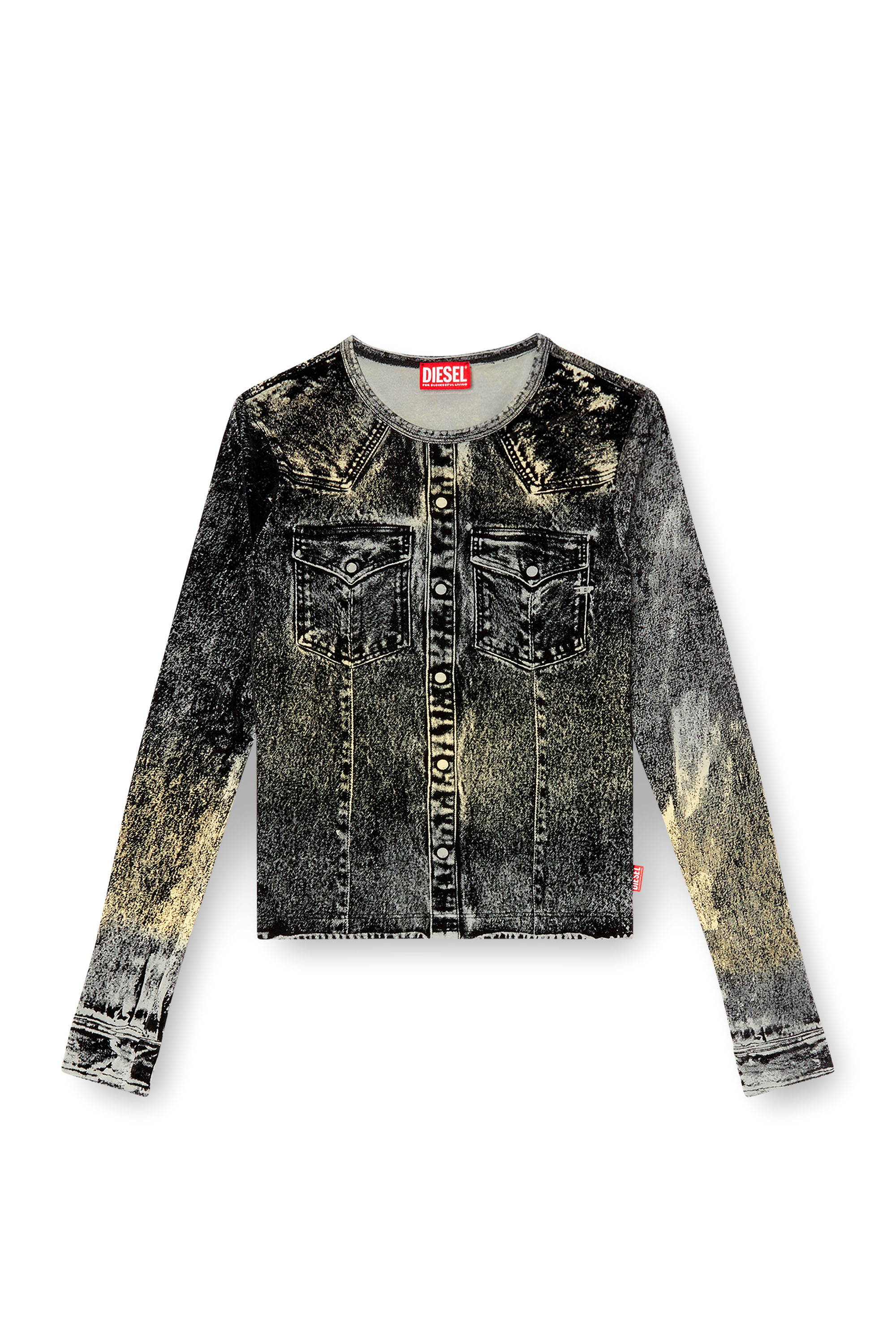 Diesel - T-AXY, Woman's Long sleeve top with jacket print in Dark grey - 3