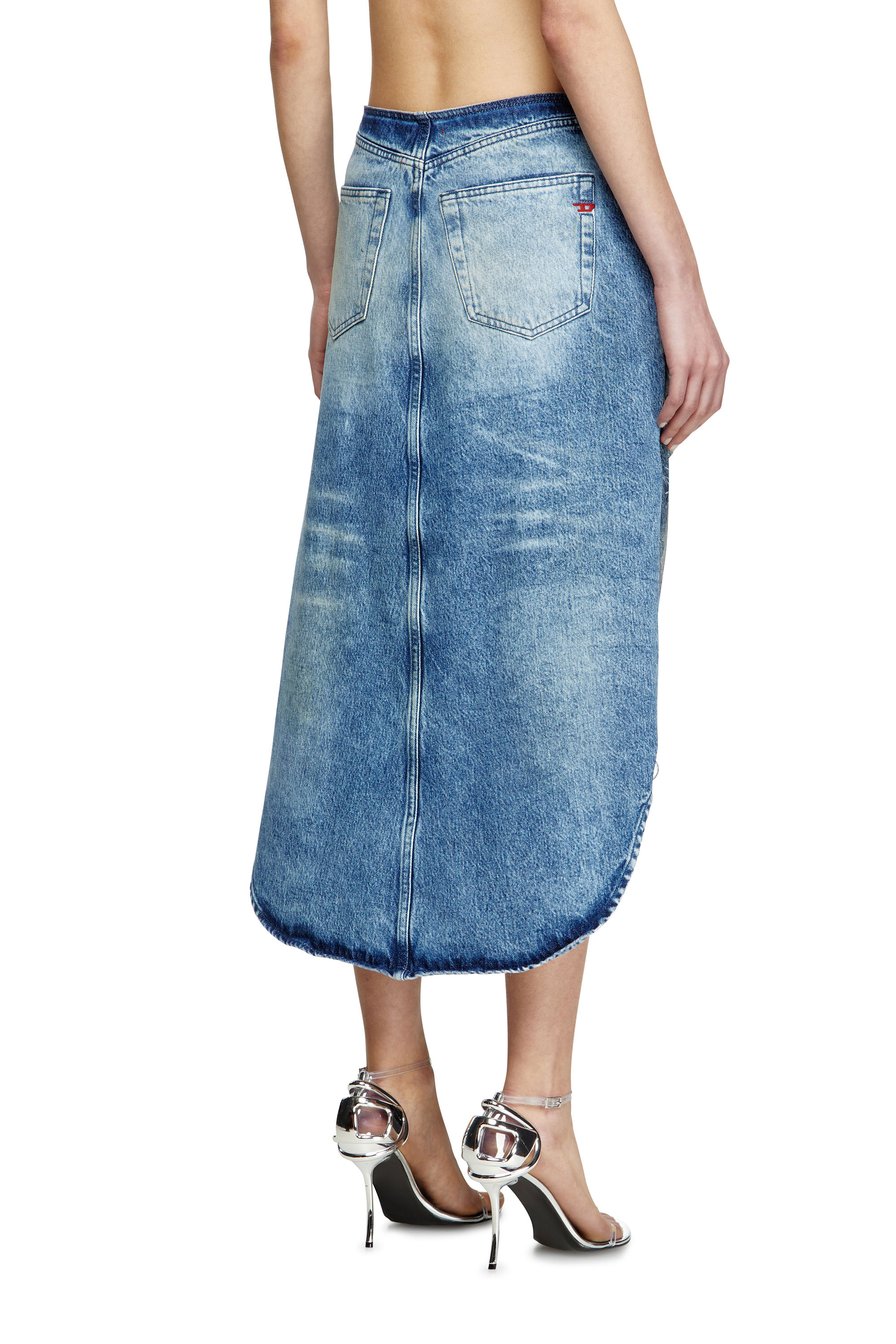 Diesel - DE-PLUMY-FSG, Woman's Midi skirt in distressed fringed denim in Medium blue - 4