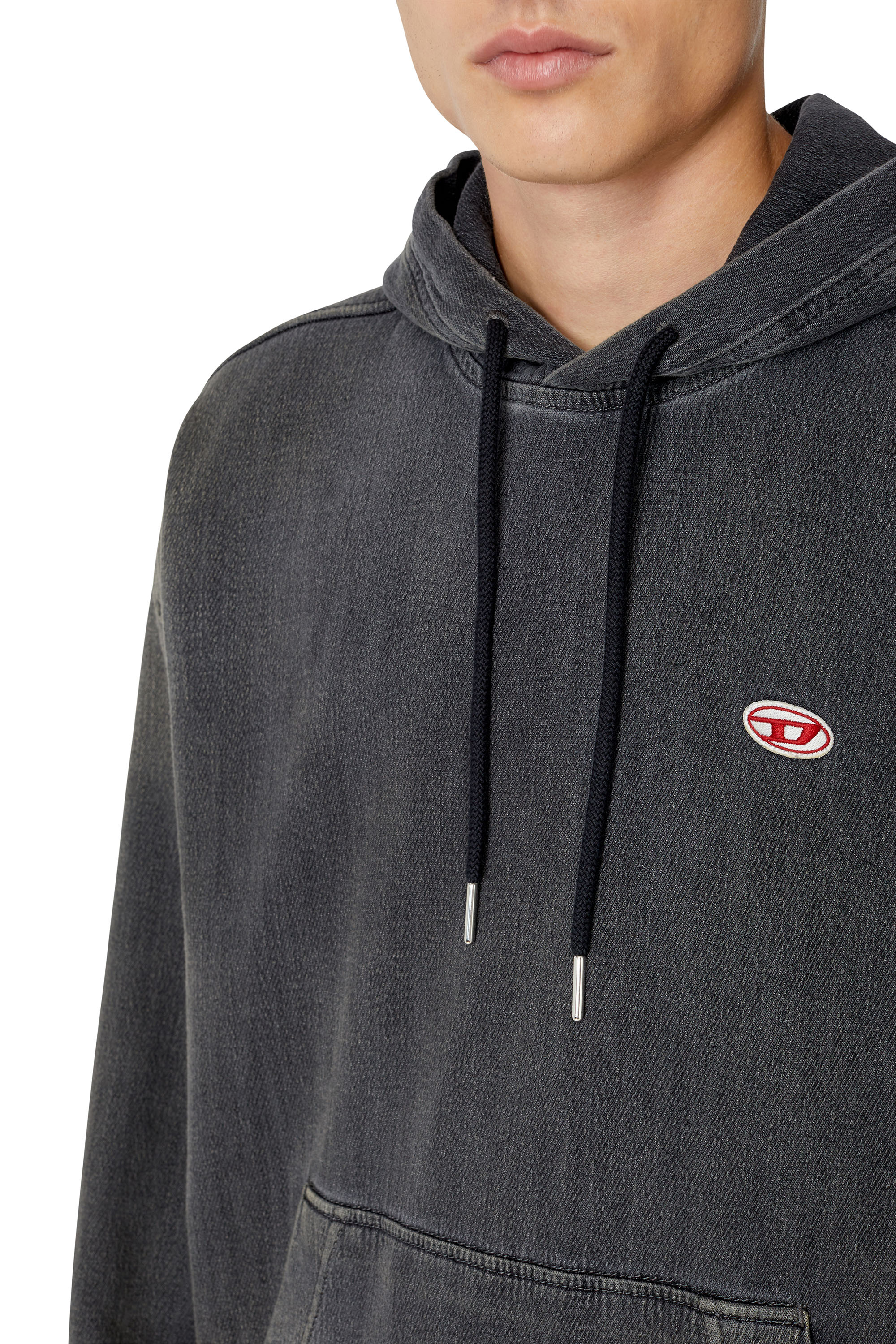 Diesel - D-UM-RIB TRACK DENIM HOODIE, Black/Dark grey - Image 4