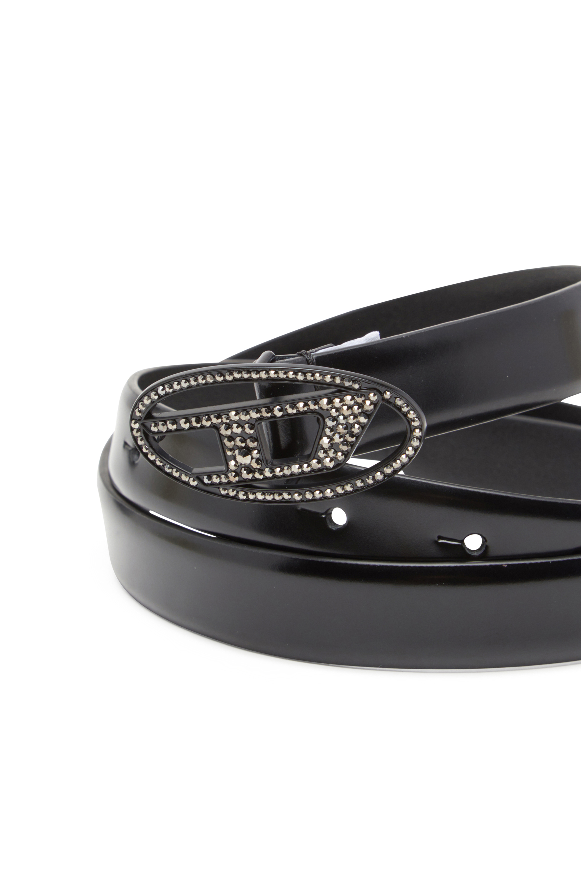 Diesel - B-1DR STRASS 20, Woman's Leather belt with rhinestone buckle in Black - 3