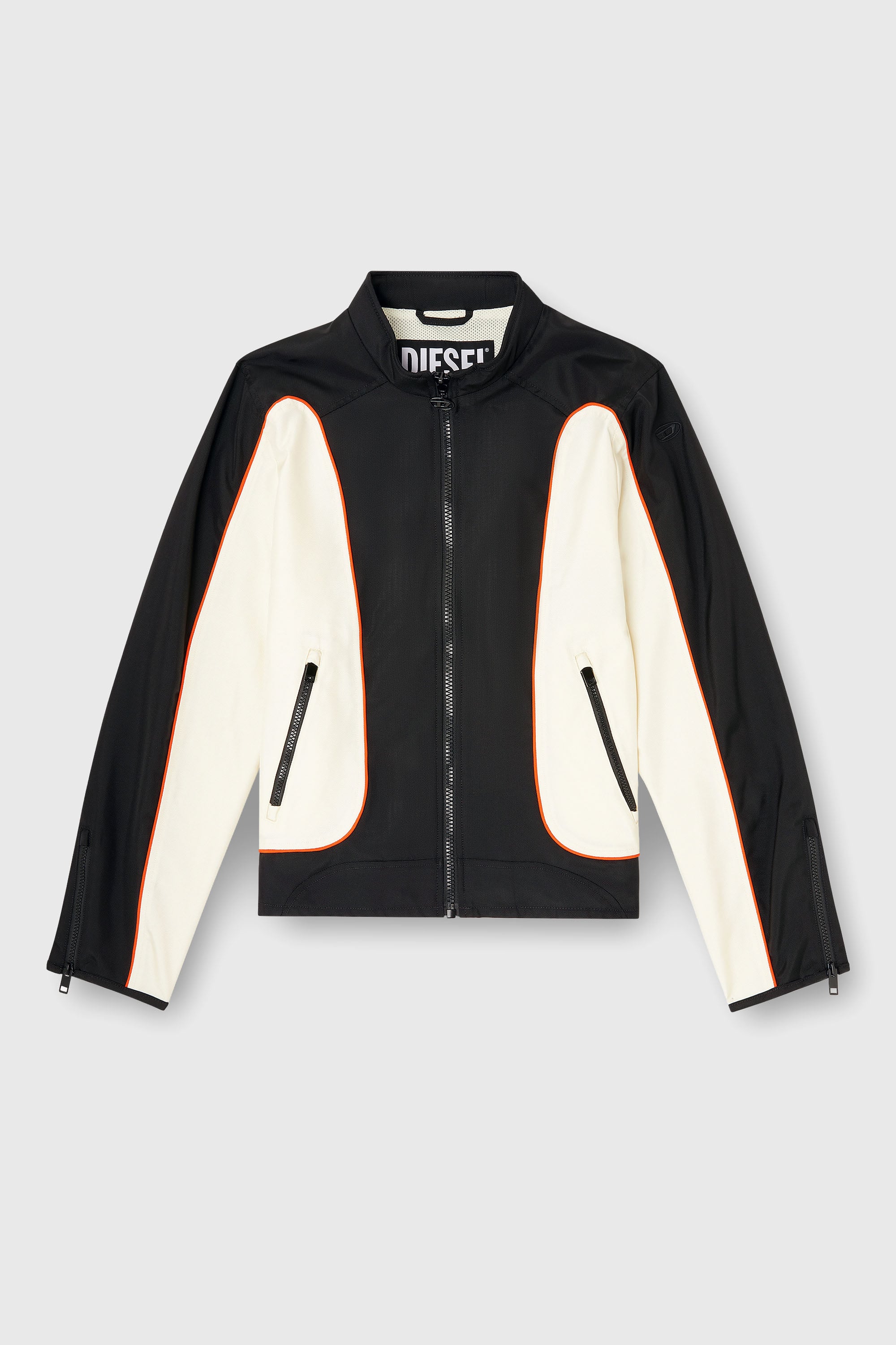 Diesel - J-BLINK-WRD, Man's Nylon jacket with color block and piping details in Black/White - 2