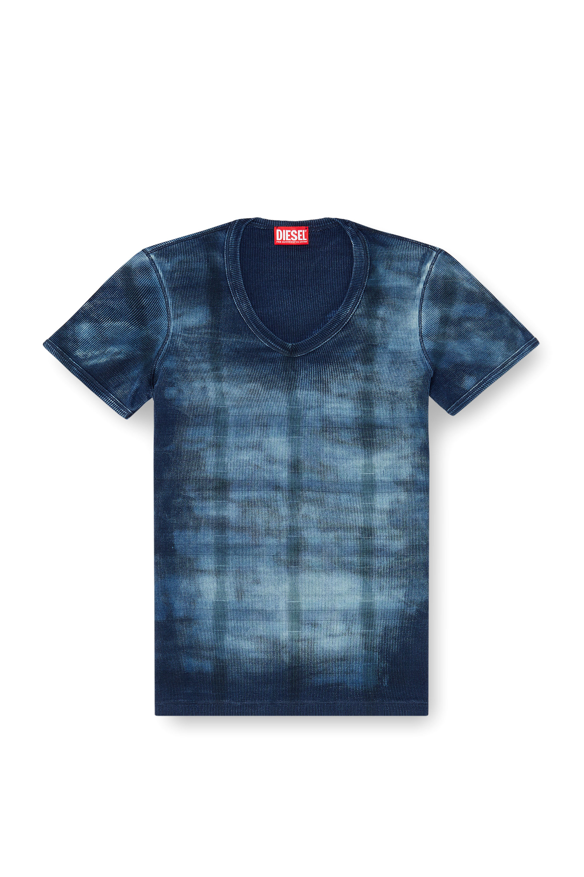 Diesel - T-LUUCAS, Man's X-ray top in check-print rib-jersey in Blue - 3