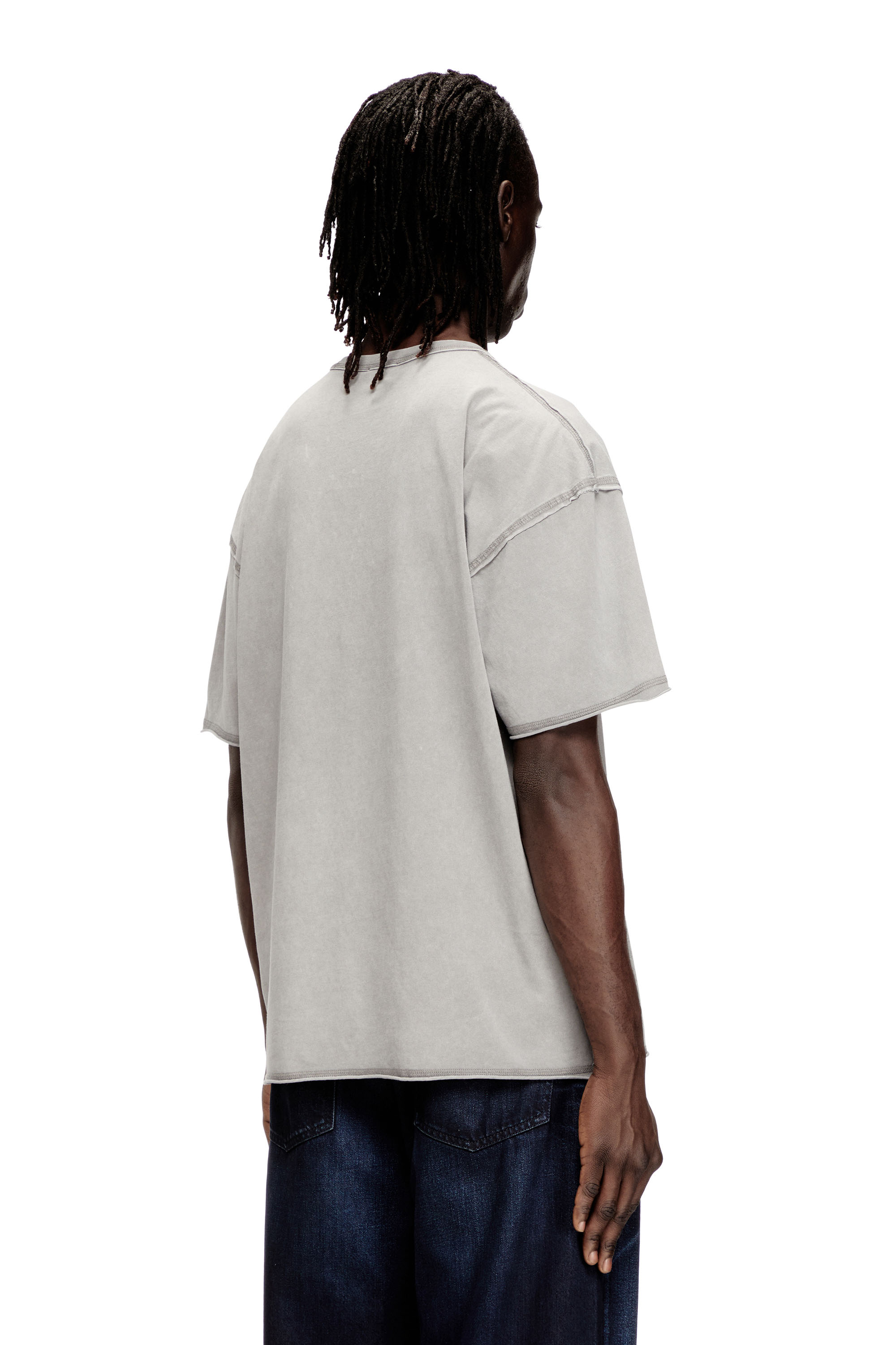 Diesel - T-RAWBOXT, Man's T-shirt with appliqué logo and raw edge in Light Grey - 3