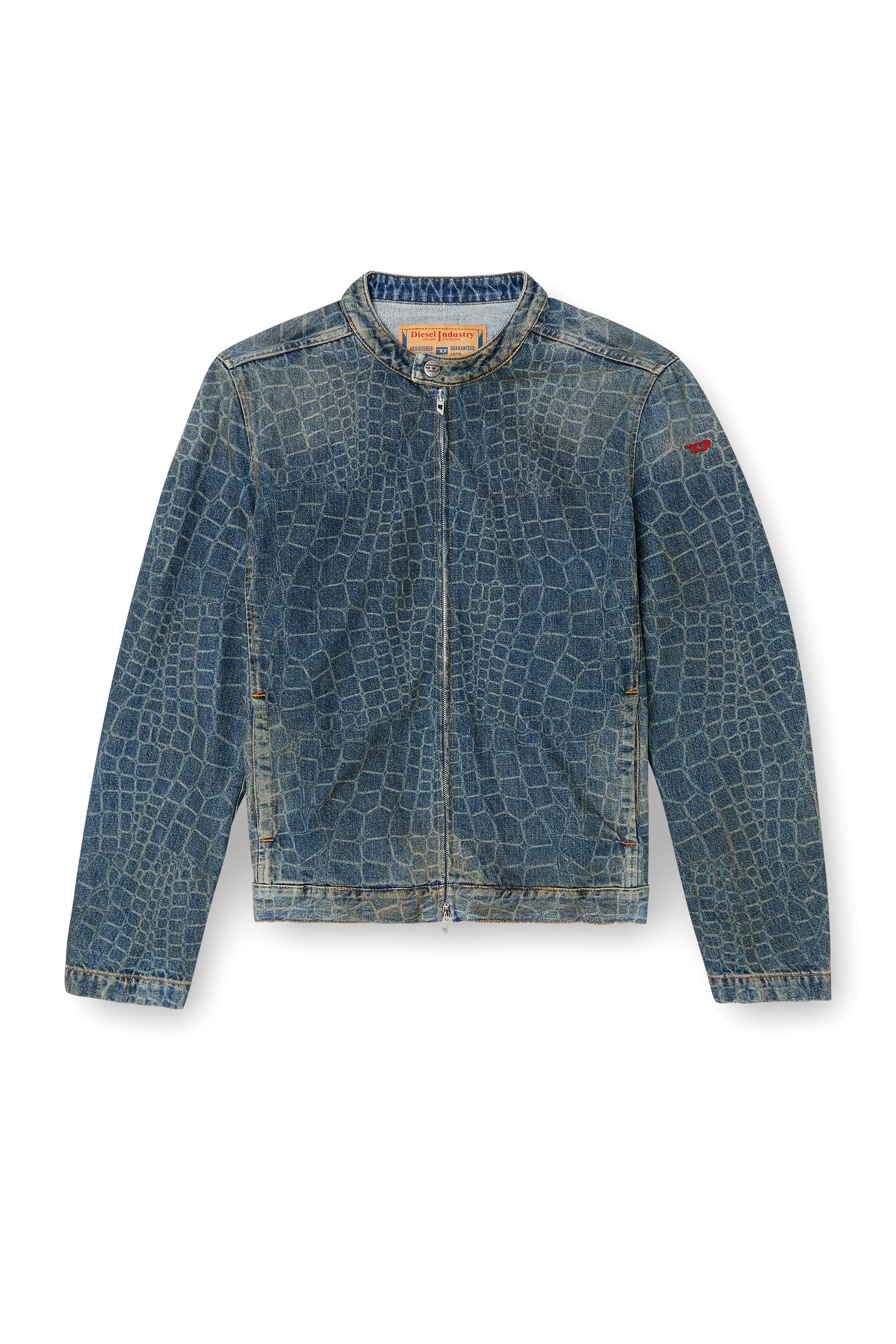 Diesel - CL-D-GLORY-SNAKE, Man's Moto jacket in snake-print denim in Dark Blue - 3