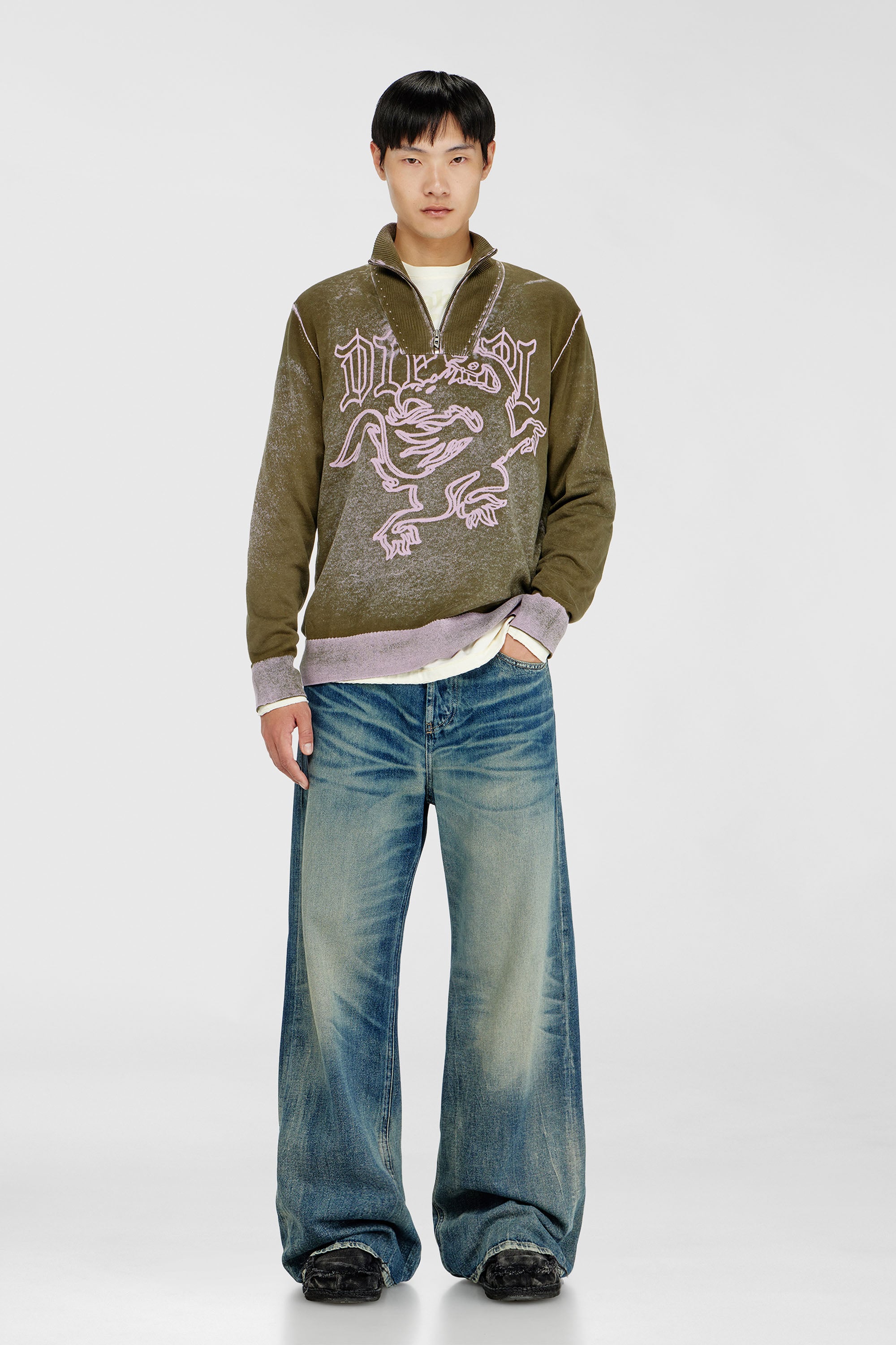 Treated half-zip jumper with griffin motif