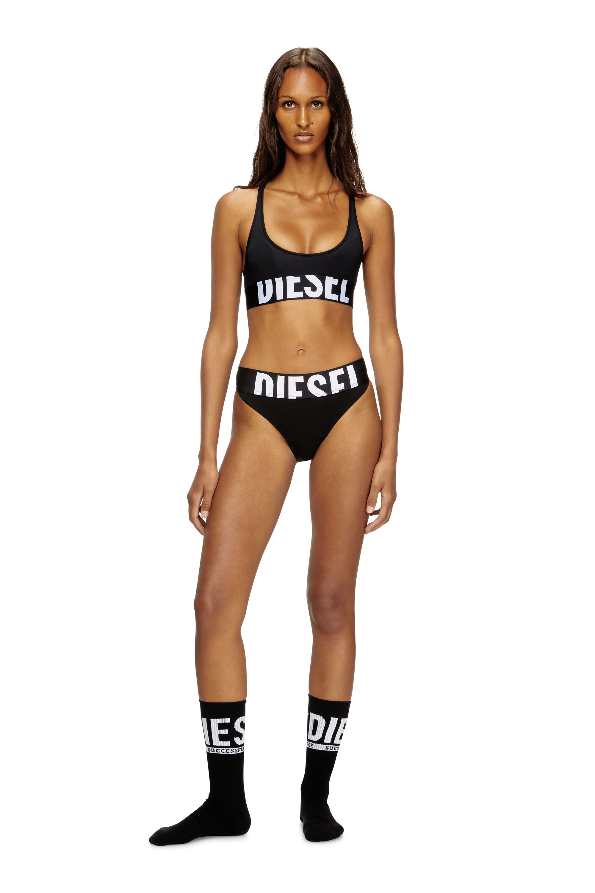 Diesel - ALLISON-D-POP, Woman's Microfibre sports bra with cut-off logo in Black - 1