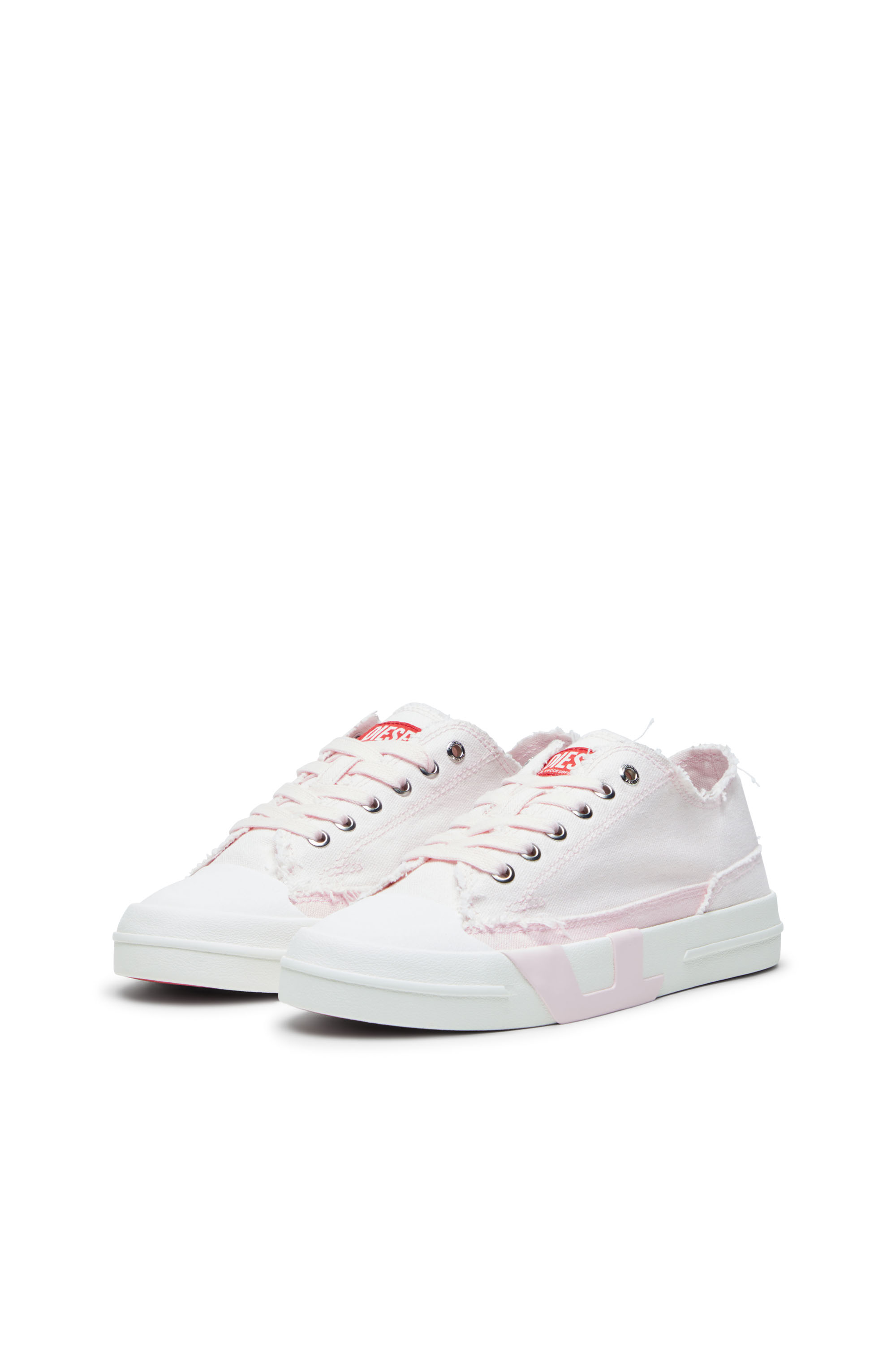 Diesel - S-D-VERSE LOW W, Woman's S-D-Verse-Sneakers in frayed canvas in Pink/White - 8