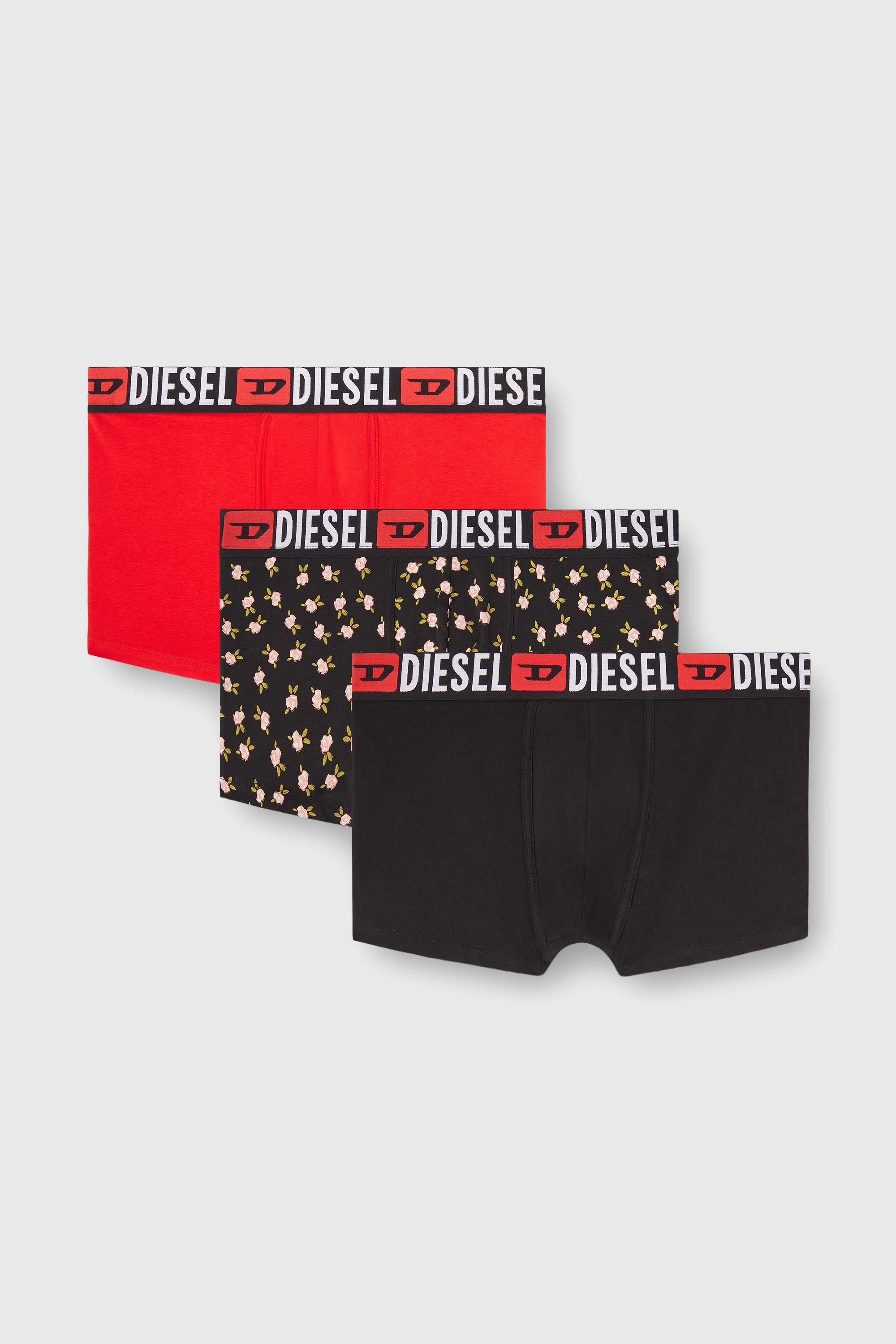 Diesel - UMBX-DAMIENTHREEPACK, Man's Three-pack of stretch cotton trunks with floral print in Black/Red - 2