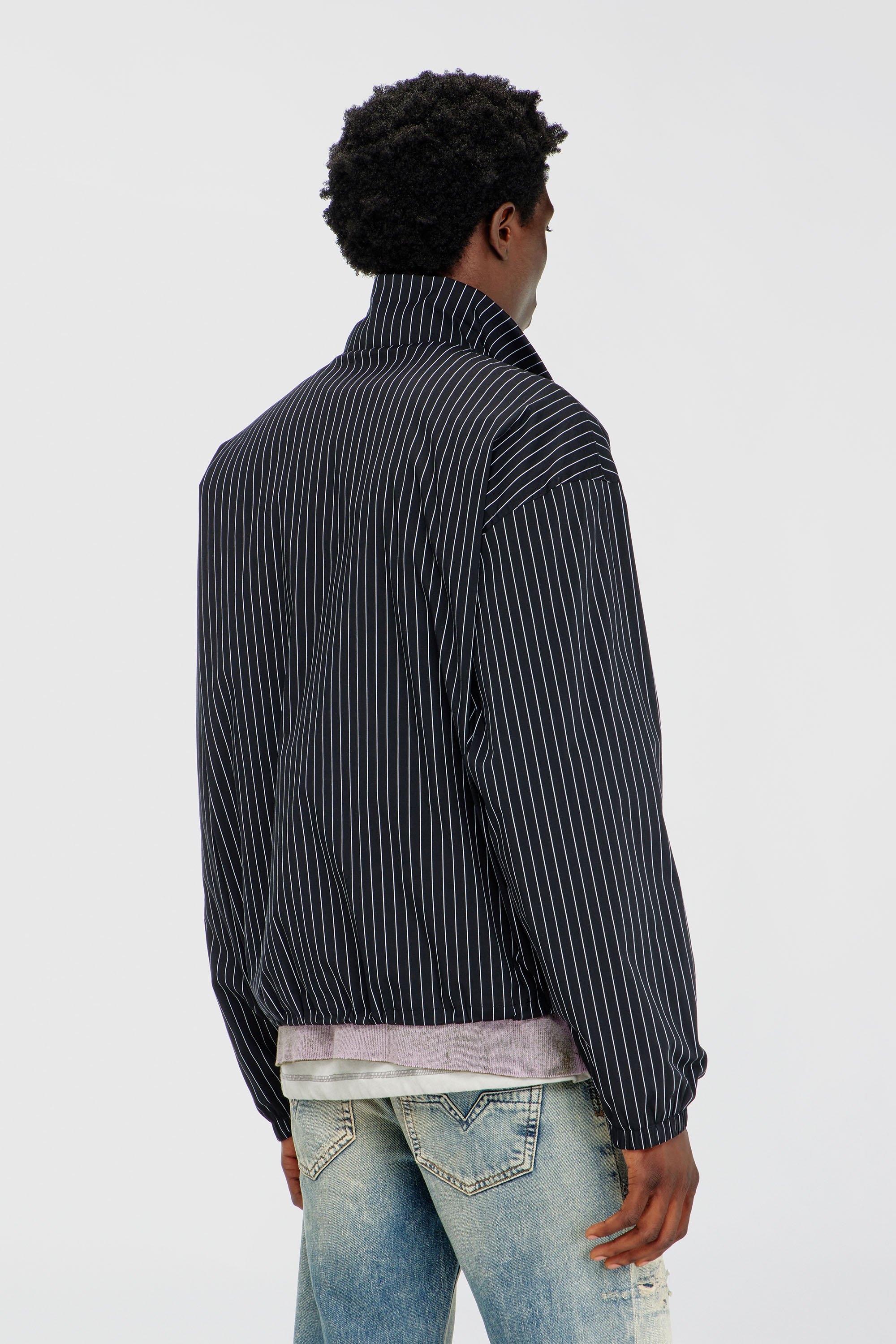 Diesel - J-CORSAR-NJCA, Man's Nylon pinstripe Jacket with Phoenix embroidery in Black - 4