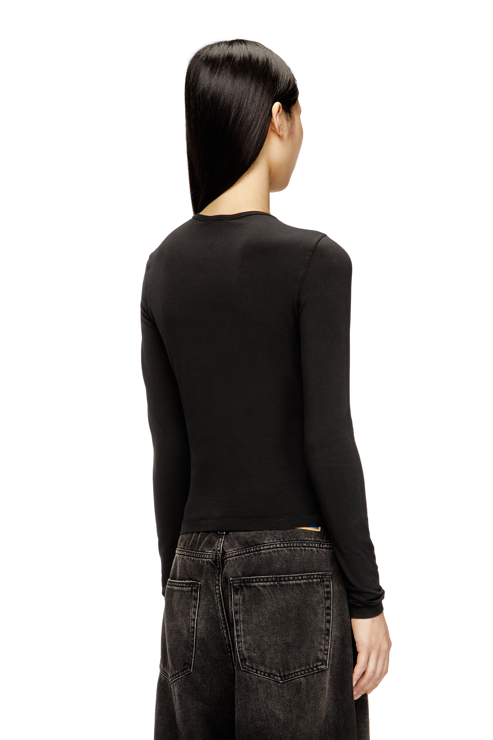 Diesel - T-UNCUTIESLONG-LS-OD, Woman's Cotton sweater with Oval D logo in Black - 4