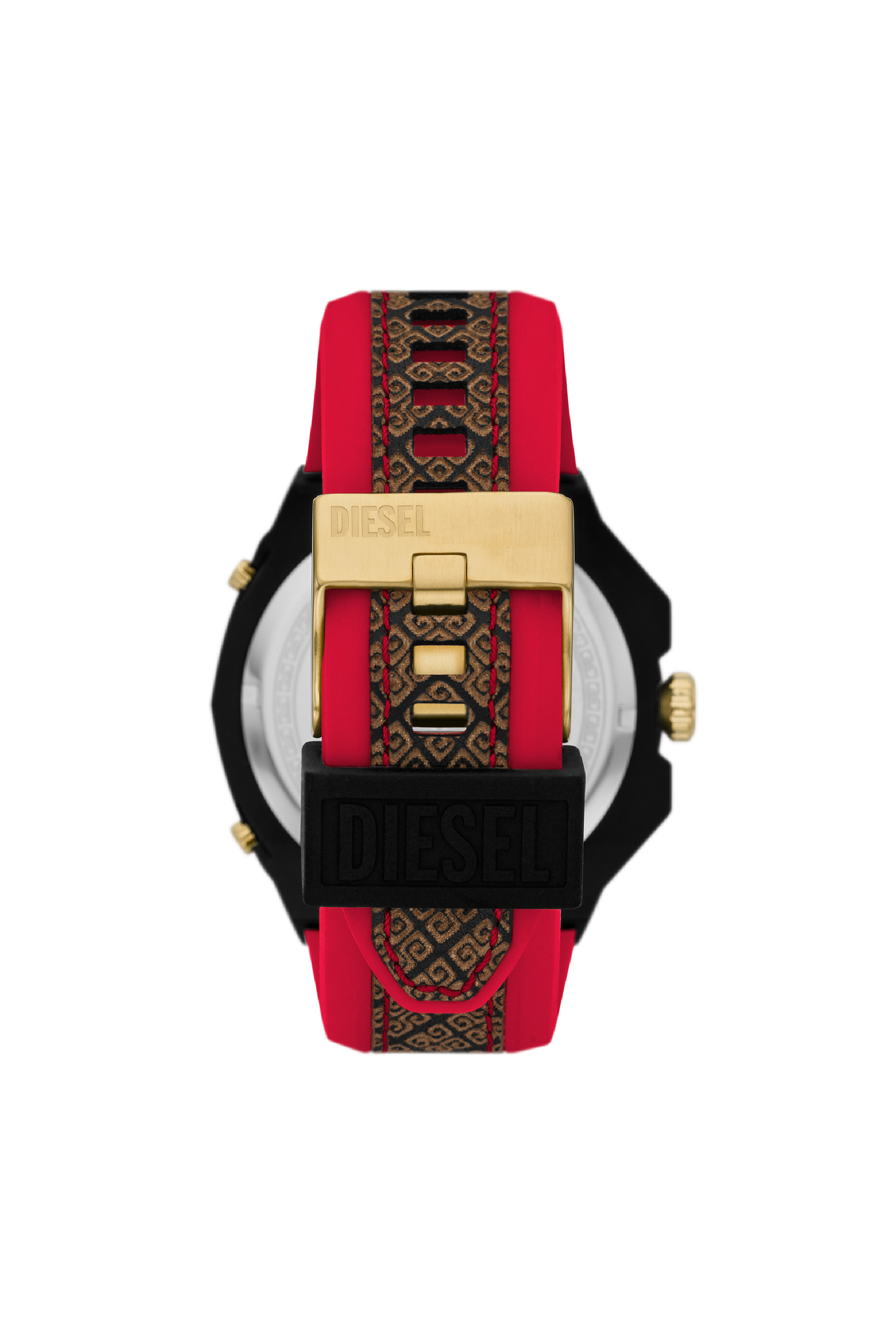 Diesel - DZ4618, Man's Framed leather and silicone watch in Black/Red - 2