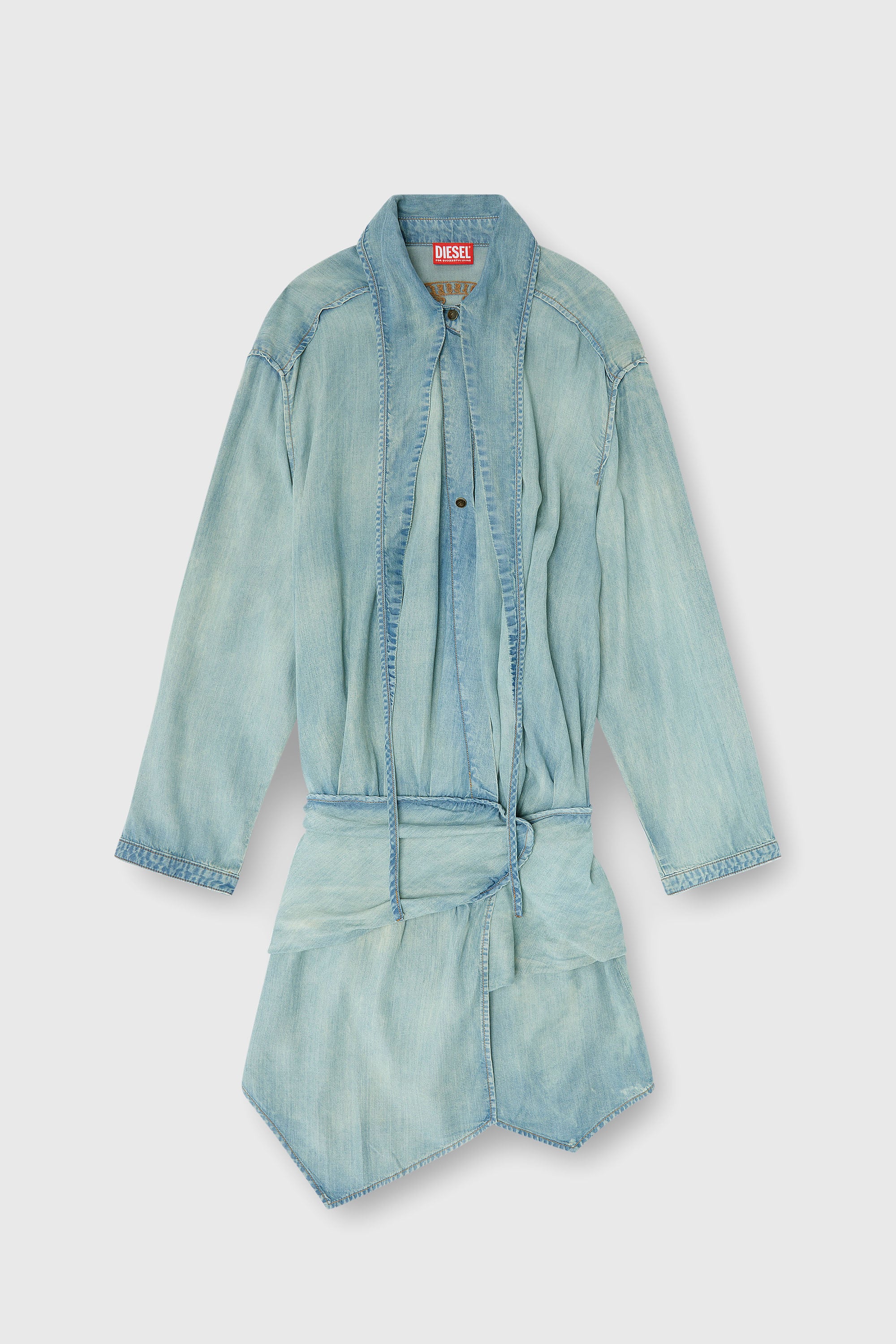 Diesel - DE-TILORA-S, Woman's Oversized draped denim shirt dress in Light Blue - 2