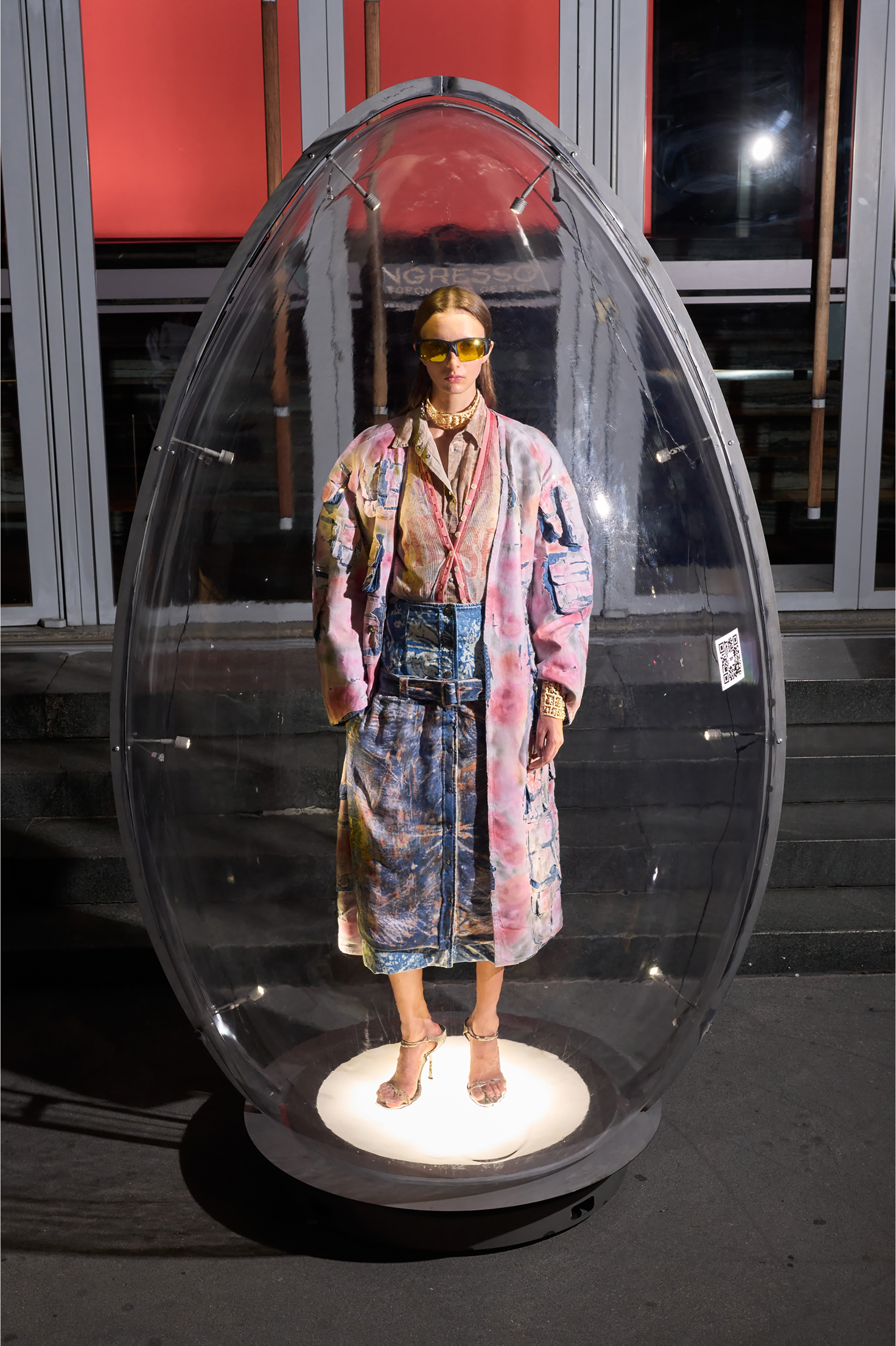 Diesel - DE-SELDOR-FSI, Woman's Denim coat with peel-off check jersey in Blue/Pink - 3