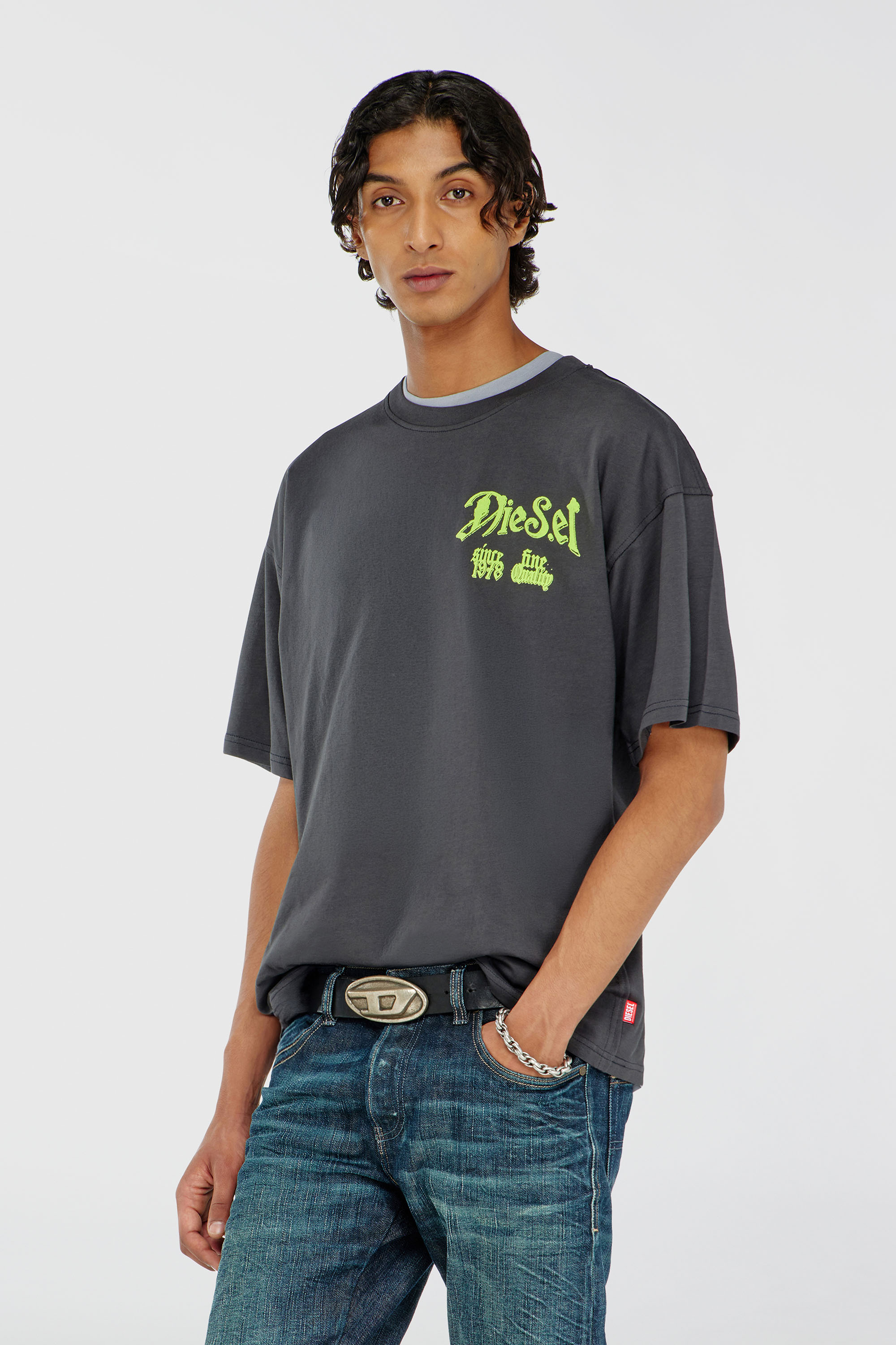 Diesel - T-BOXT-AA2, Man's Cotton T-shirt with flock graphic in Dark grey - 3