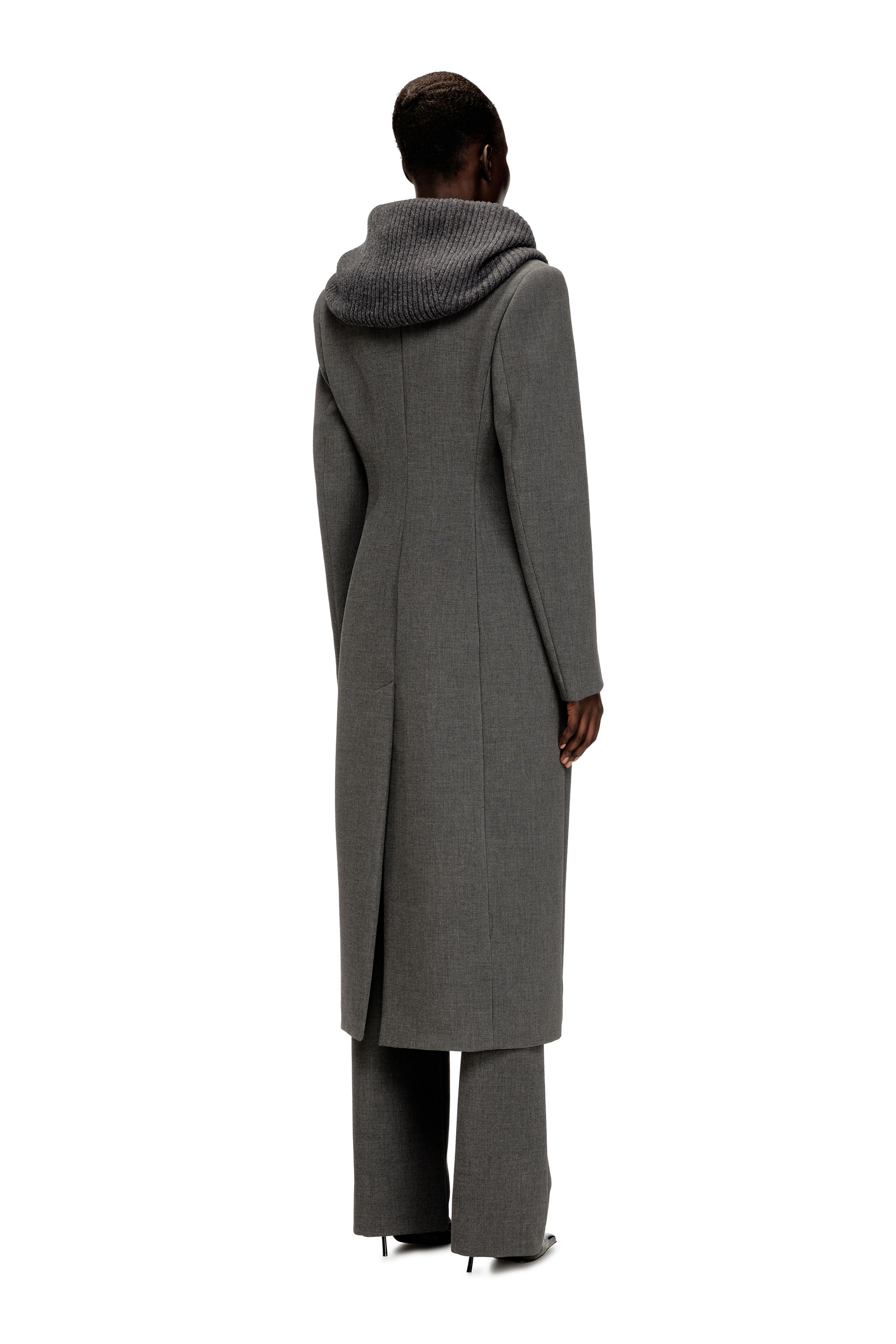 Diesel - G-OLDEN-LONG, Woman's Long hourglass coat with knitted cowl hood in Grey - 4