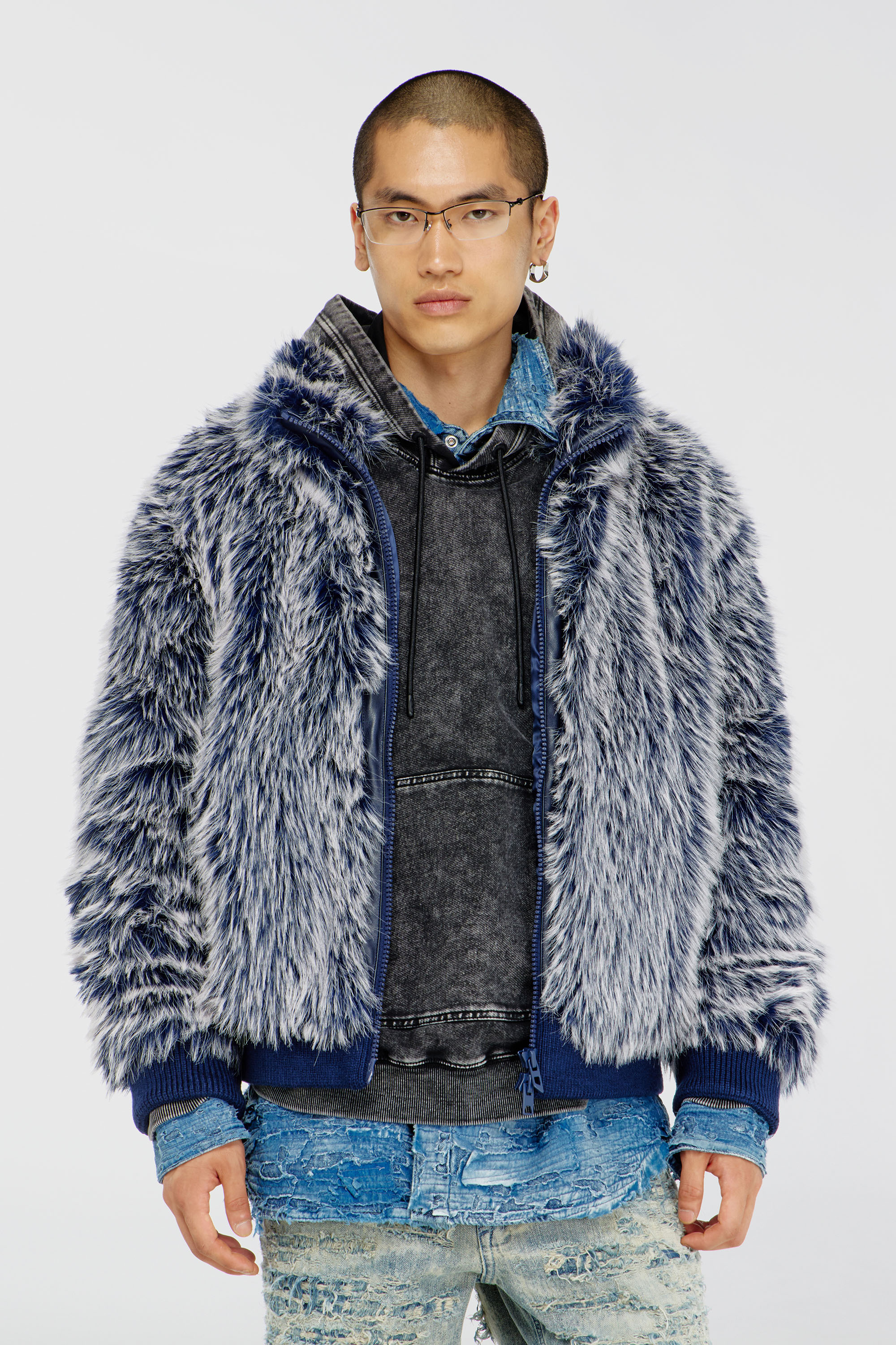 Diesel - W-VICTOR, Man's Shaggy winter jacket in Medium blue - 3