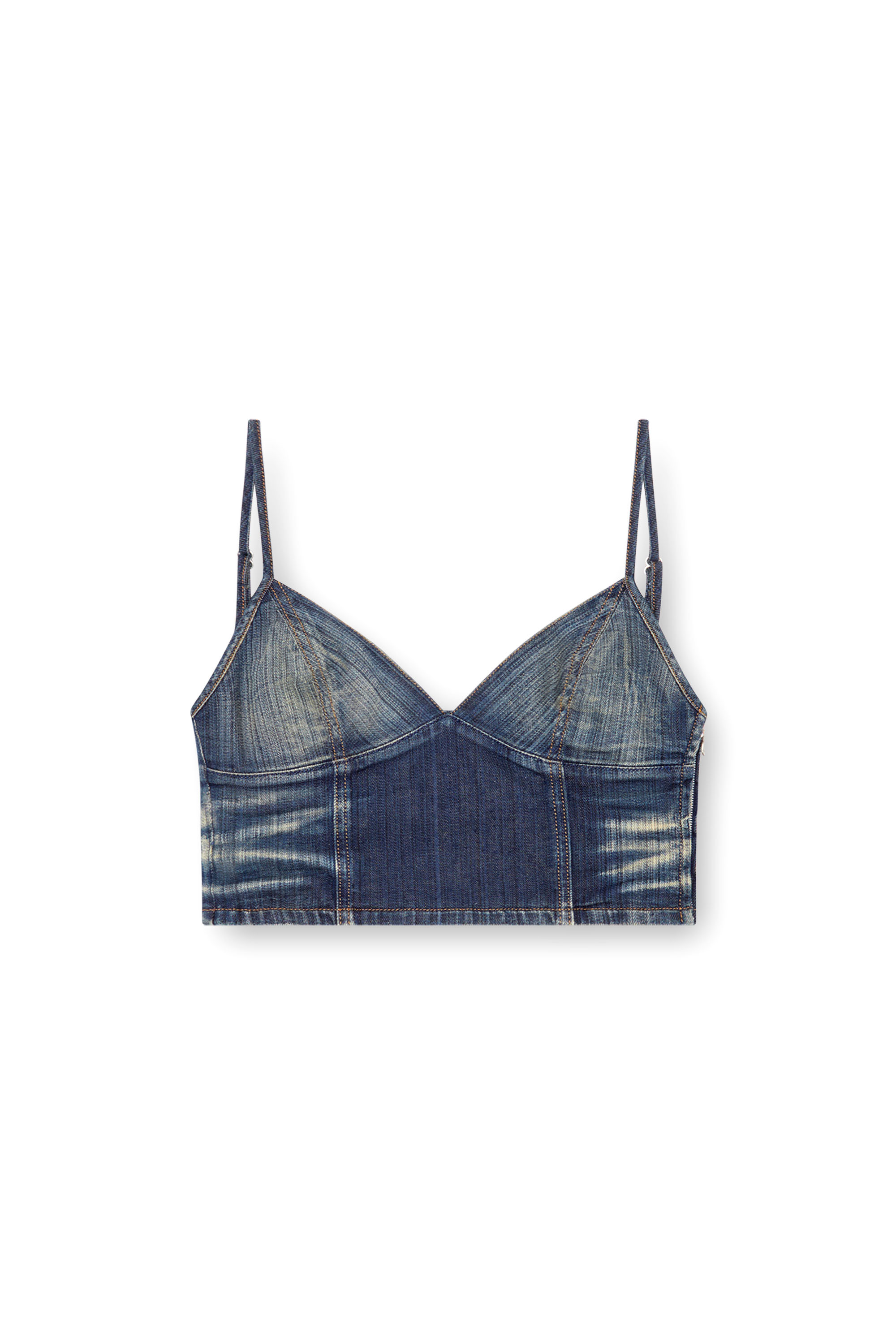 Diesel - DE-FULVY-TOP-D, Woman's Cropped top in streaky denim in Dark Blue - 3