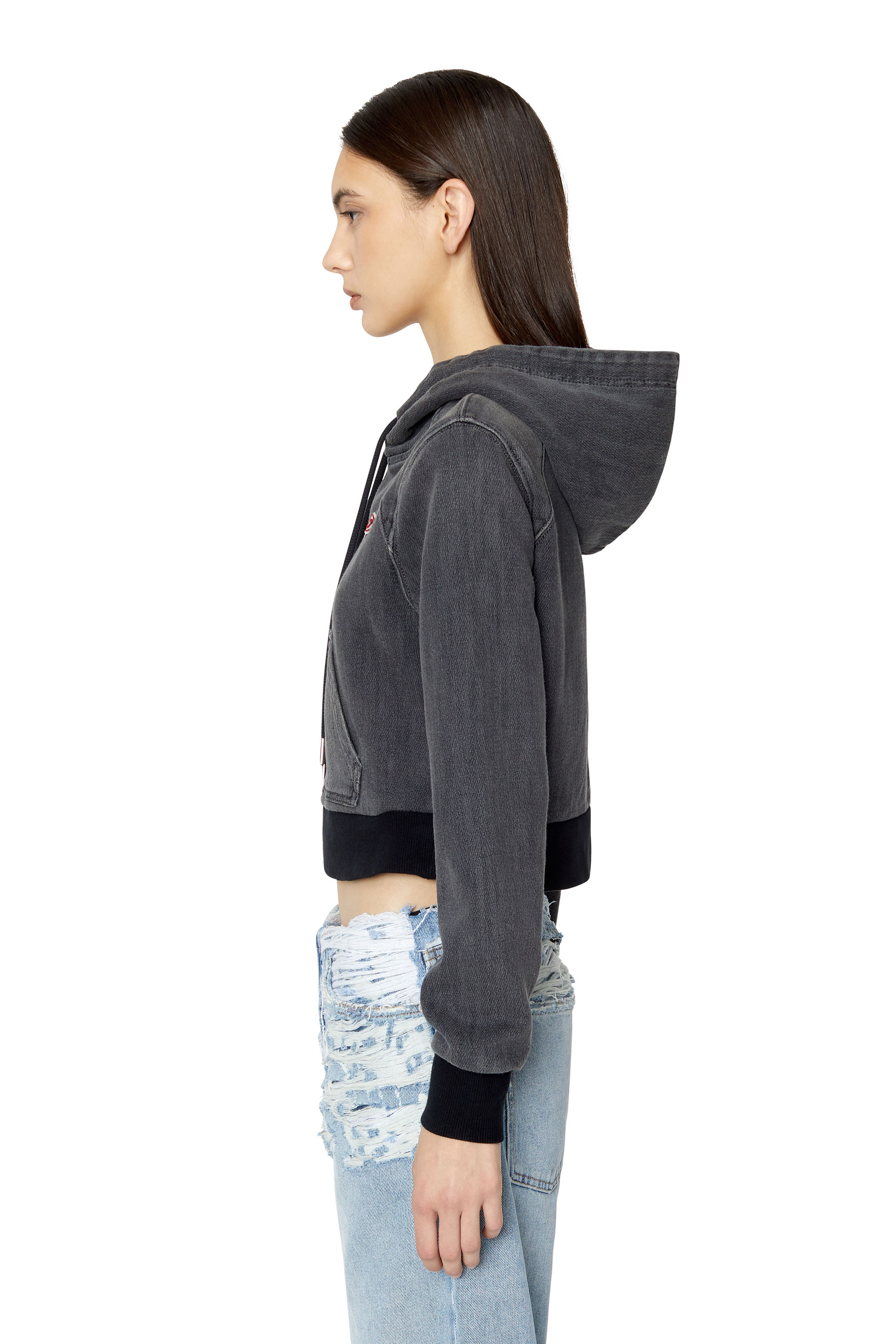 Diesel - D-ANGY TRACK DENIM HOODIE, Black/Dark grey - Image 6