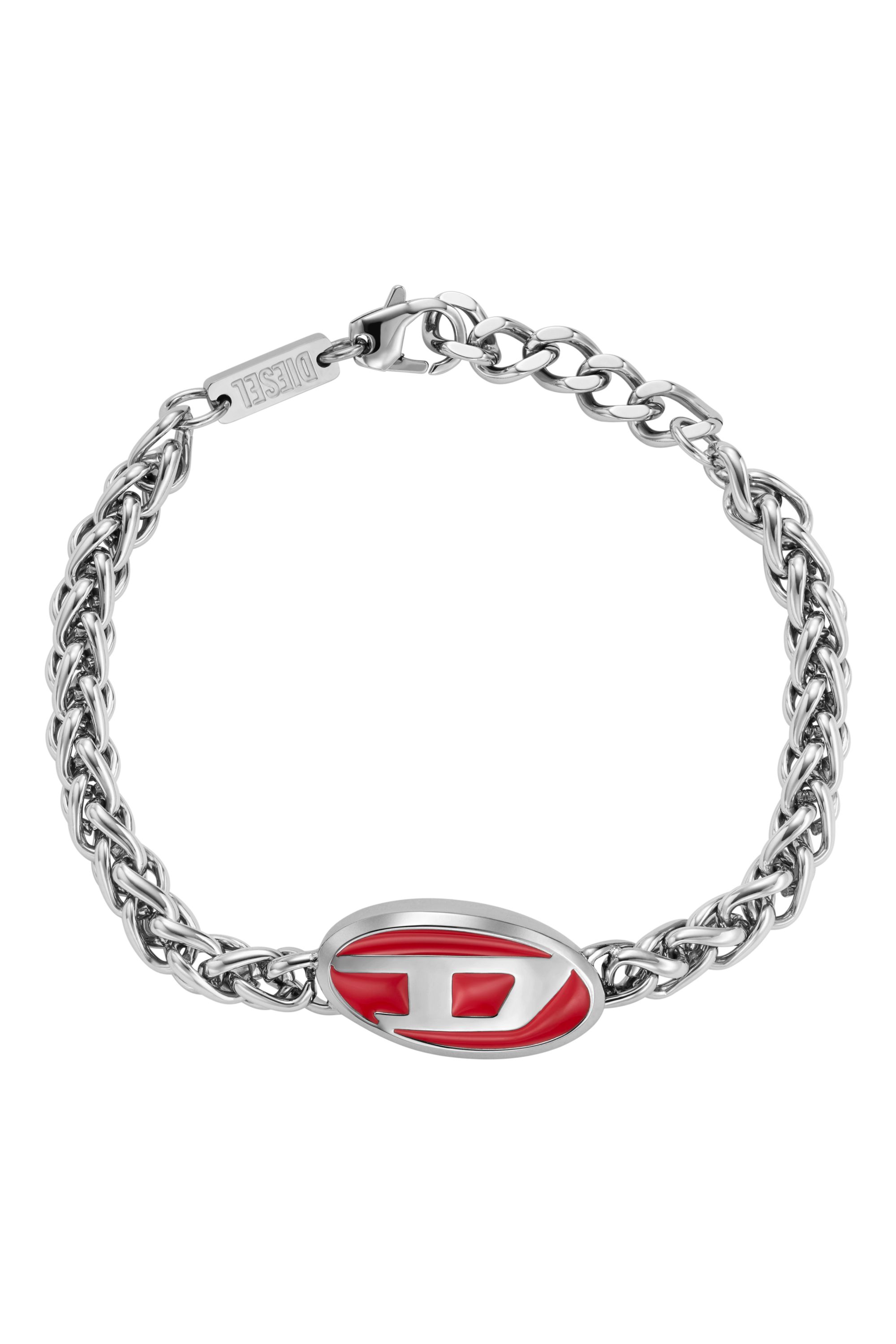 Diesel - DX1445, Unisex's Red enamel and stainless steel chain bracelet in Silver - 1
