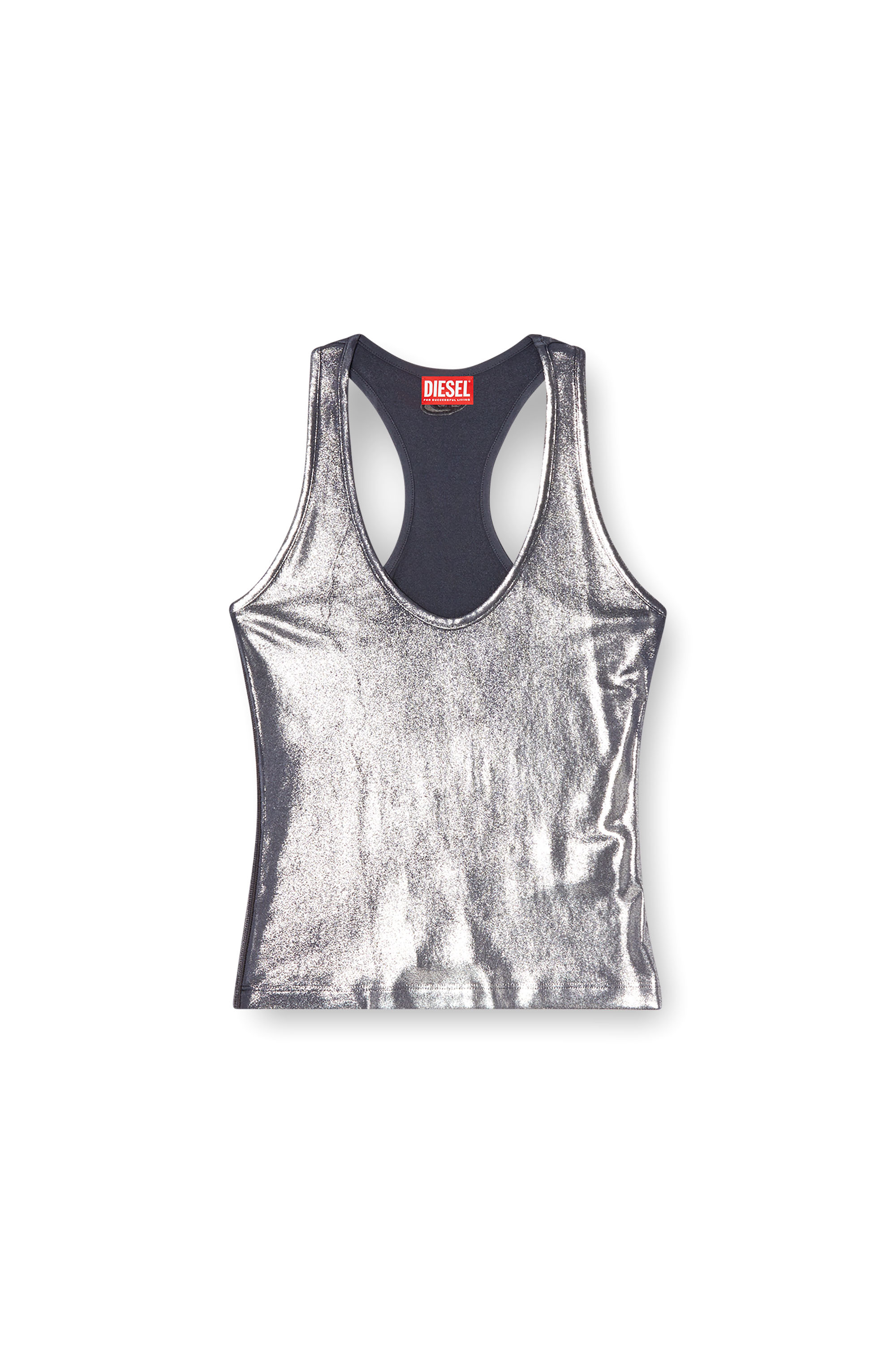 Diesel - T-AMA, Woman's Metallic tank top in Blue - 3