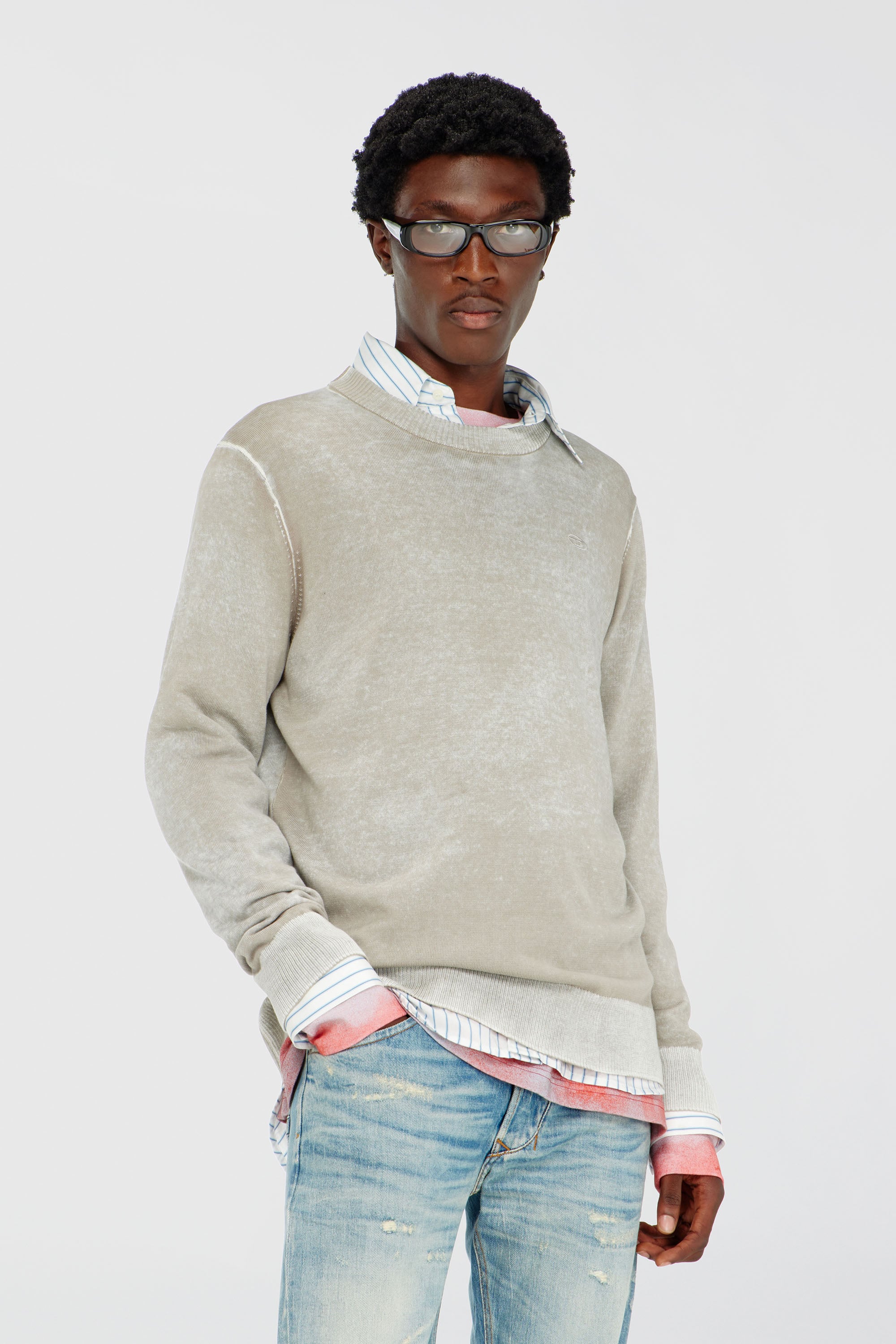Diesel - K-LAURENT, Man's Jumper with faded reverse print in Light Grey - 1