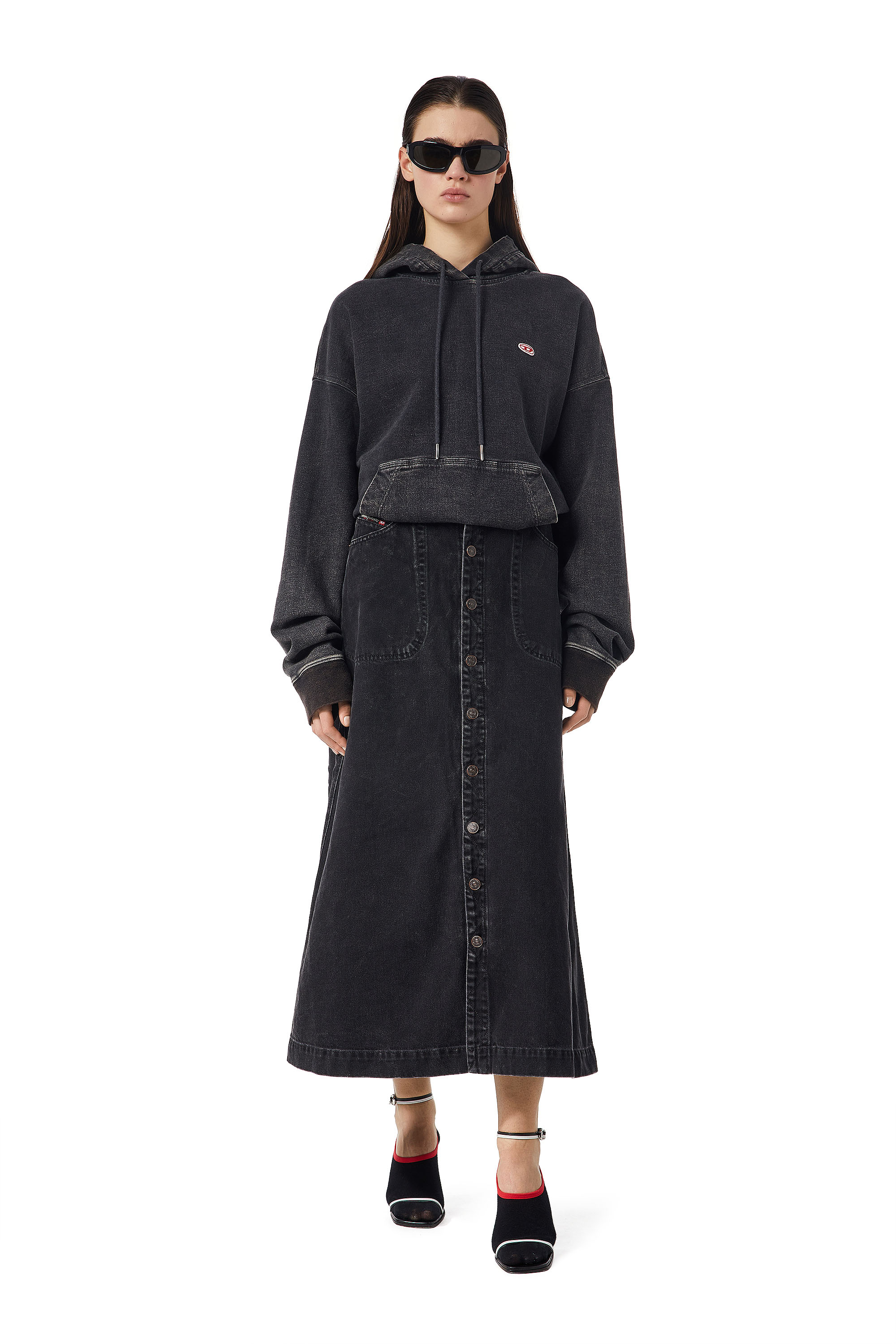 Diesel - DE-ALBUS-L A-LINE LONG SKIRT, Black/Dark grey - Image 2