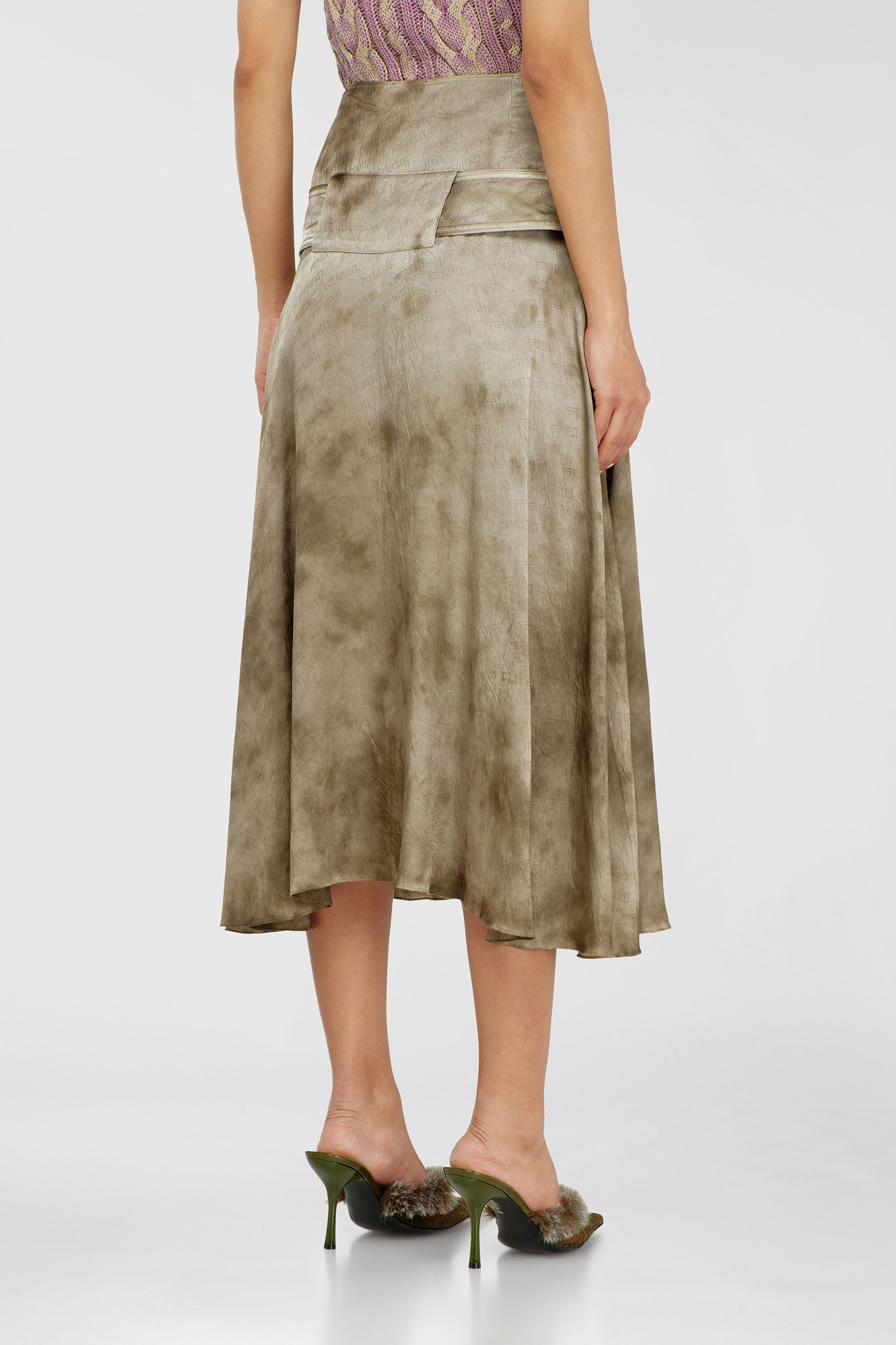 Diesel - O-DYLE, Woman's Belted midi skirt in logo-jacquard satin in Light Brown - 4