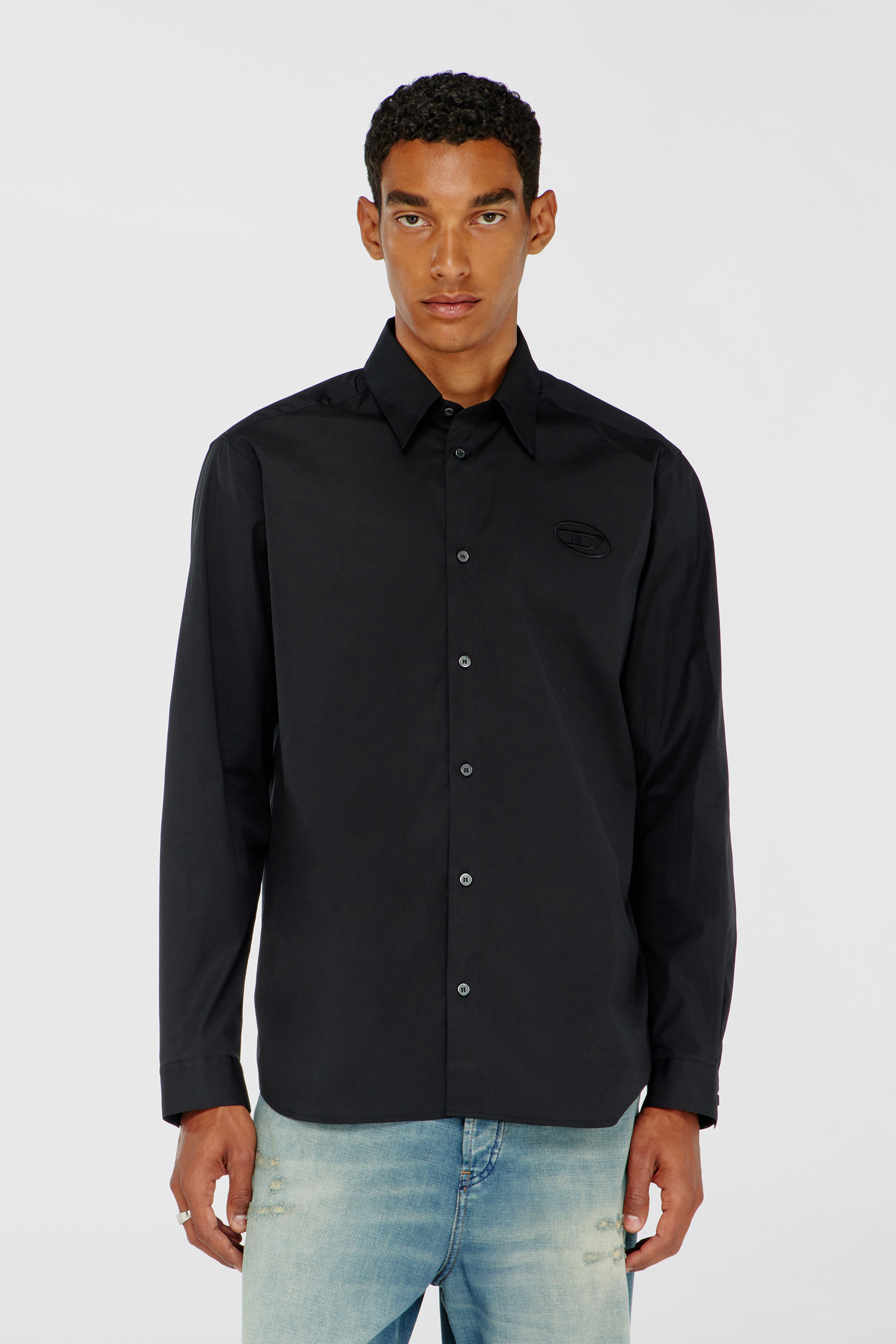 Diesel - S-SIMPLY-GSBH, Man's Stretch poplin shirt with embroidery in Black - 3
