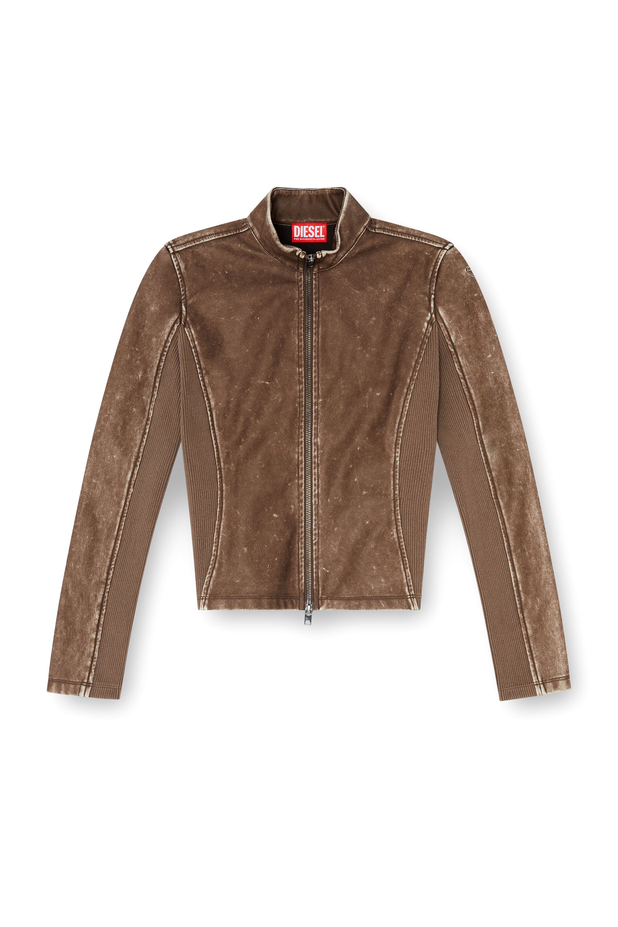 Diesel - T-HUNDER, Woman's Biker jacket with rib-knit inserts in null - 3