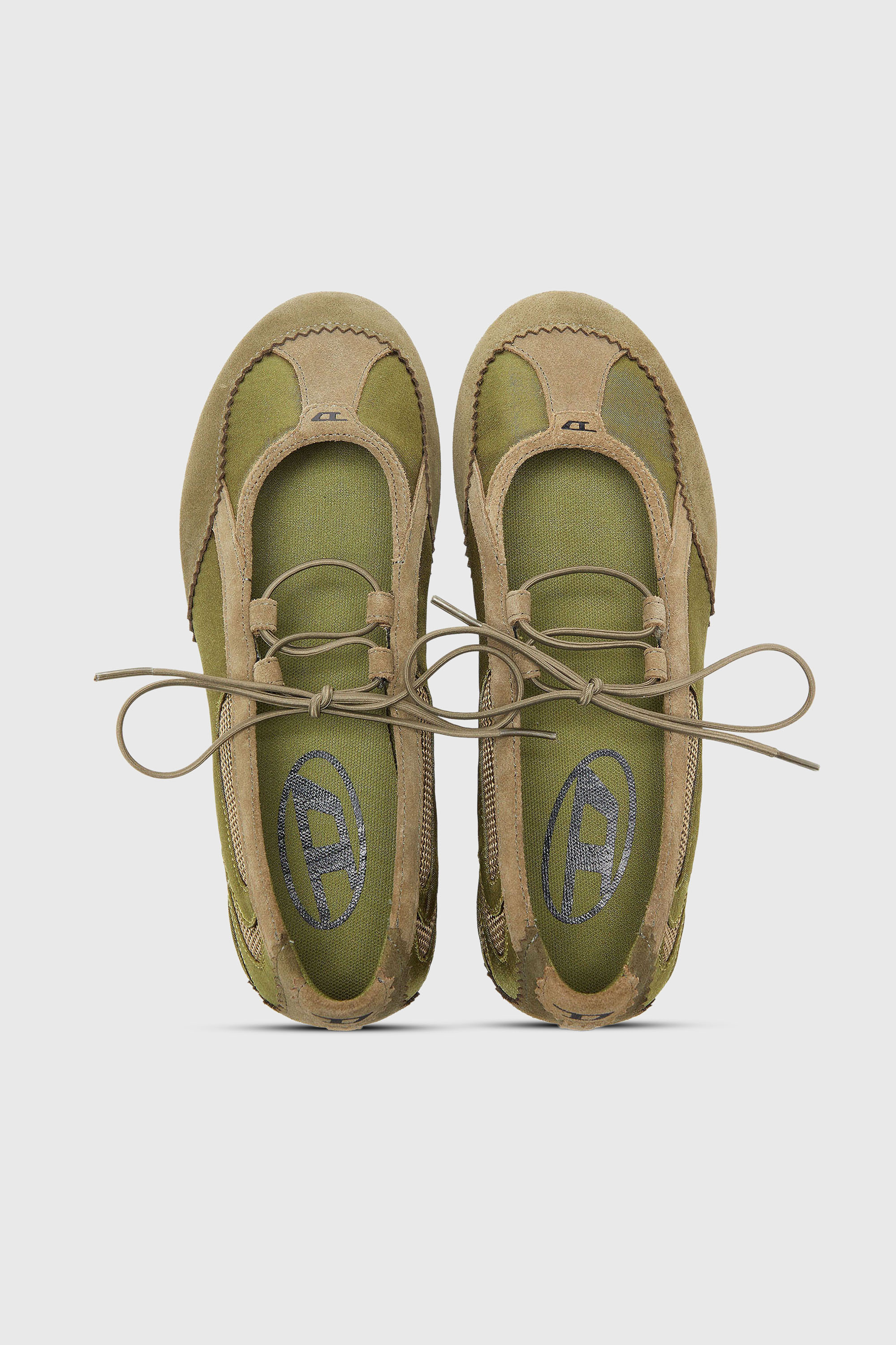 Diesel - D-MILE BALLERINA LACE UP II W, Woman's D-Mile - Lace-up ballerina flats in leather and mesh in Military Green - 4