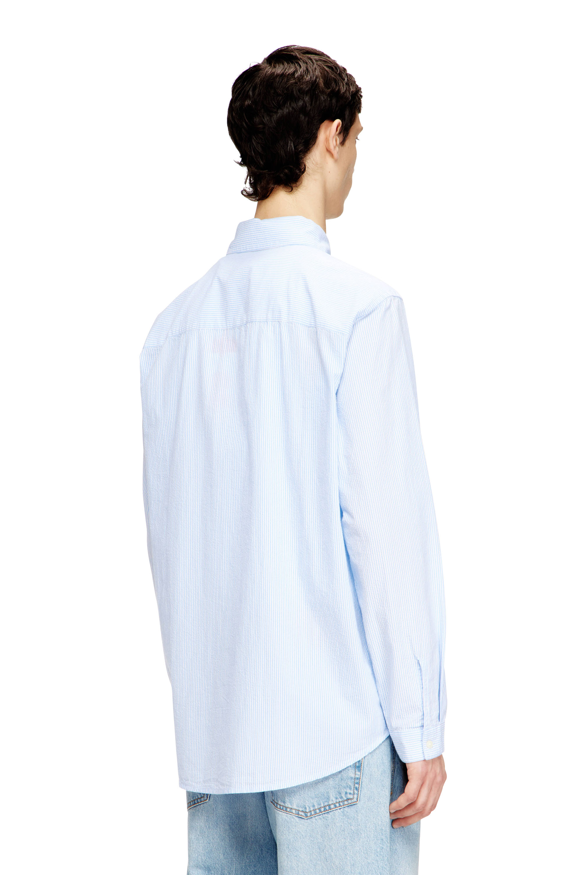 Diesel - S-SIMPLY-BKBZ, Man's Striped shirt in wrinkled cotton in Blue/White - 4