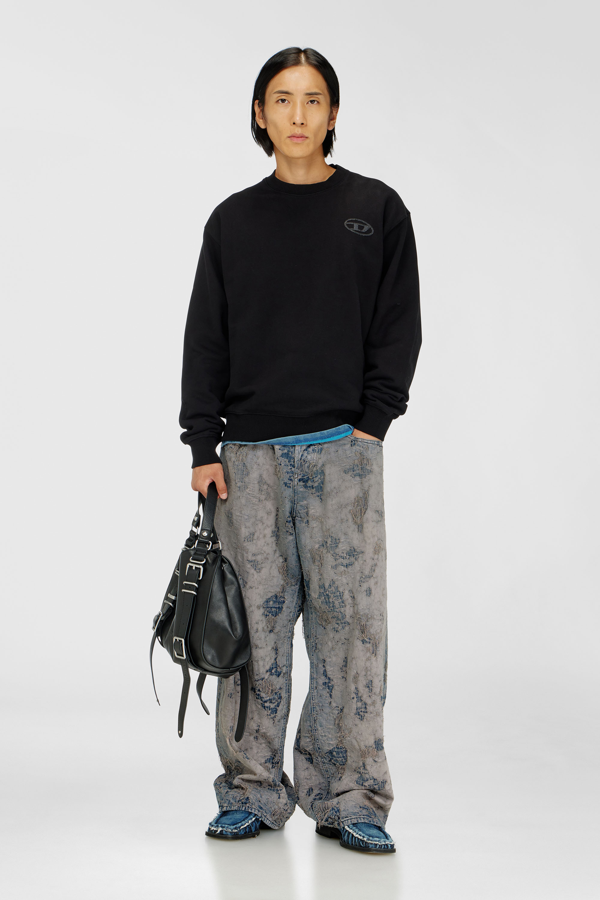 Diesel - S-LUK-R-T92, Man's Cotton sweater with tonal Oval D logo embroidery in Black - 2
