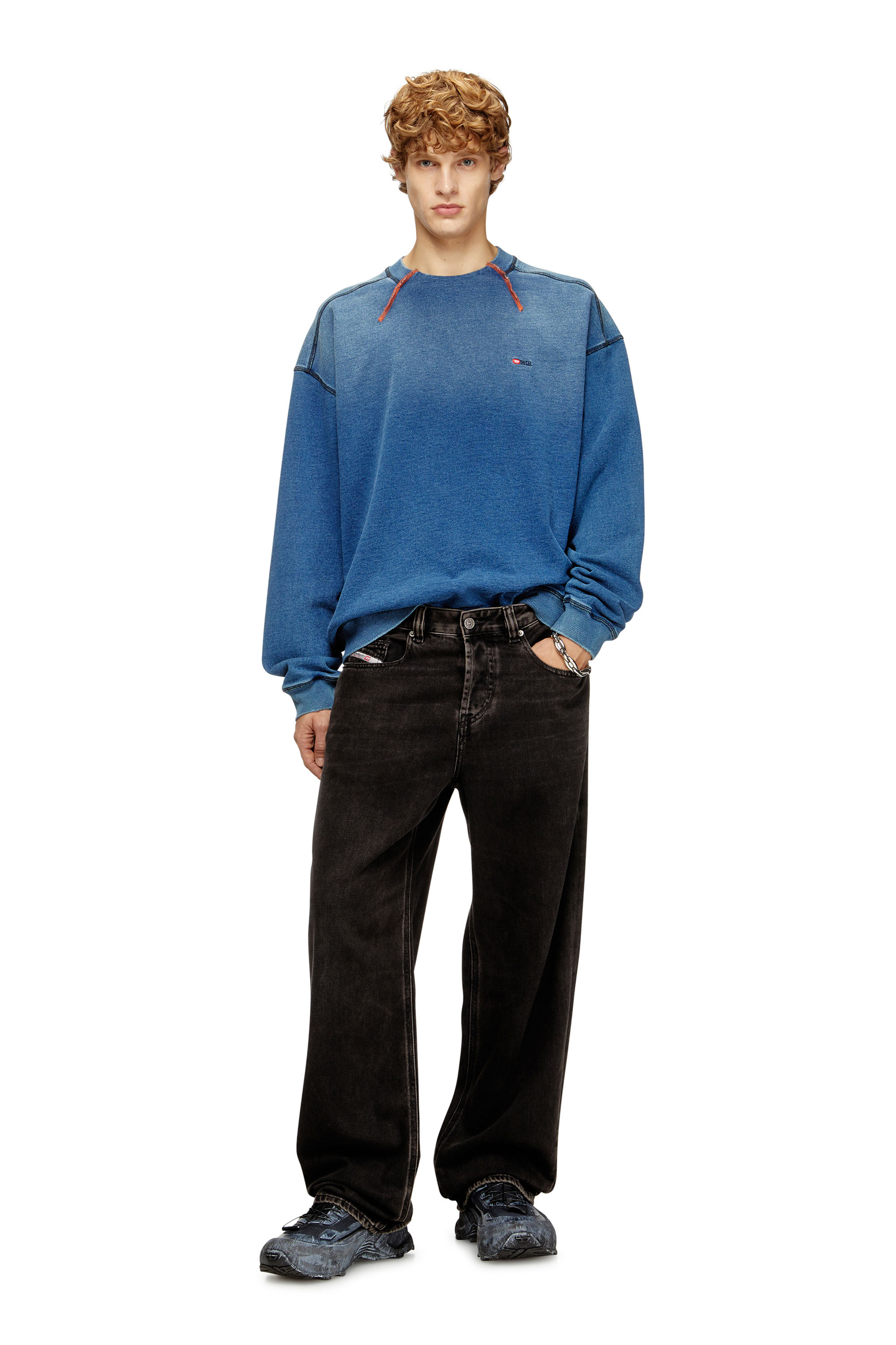 Diesel - S-CRAO-BOXT, Man's Cotton sweater with contrasting stitching in Blue - 1