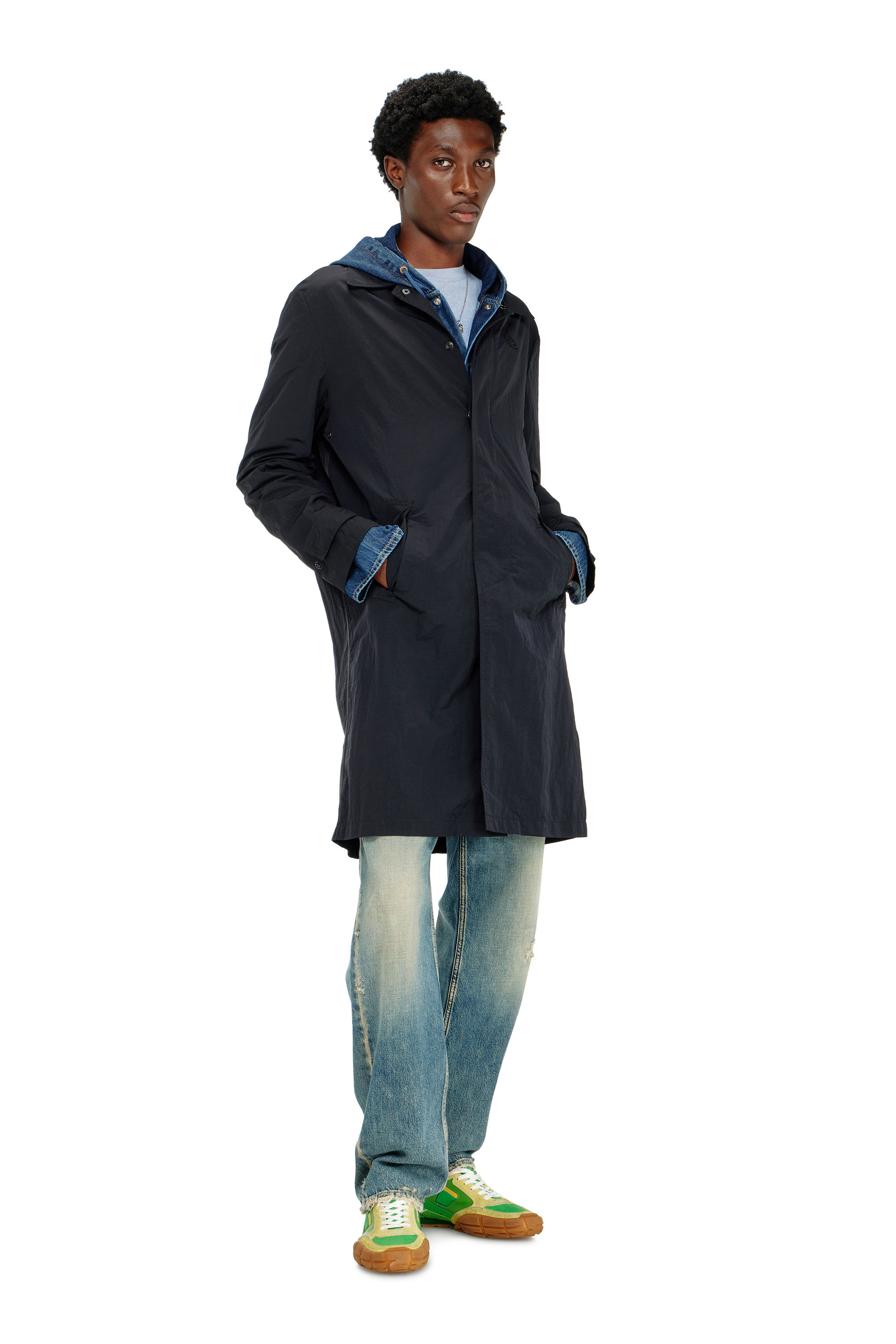Diesel - J-BURHAT, Man's Nylon coat with shiny crinkle finish in Black - 2