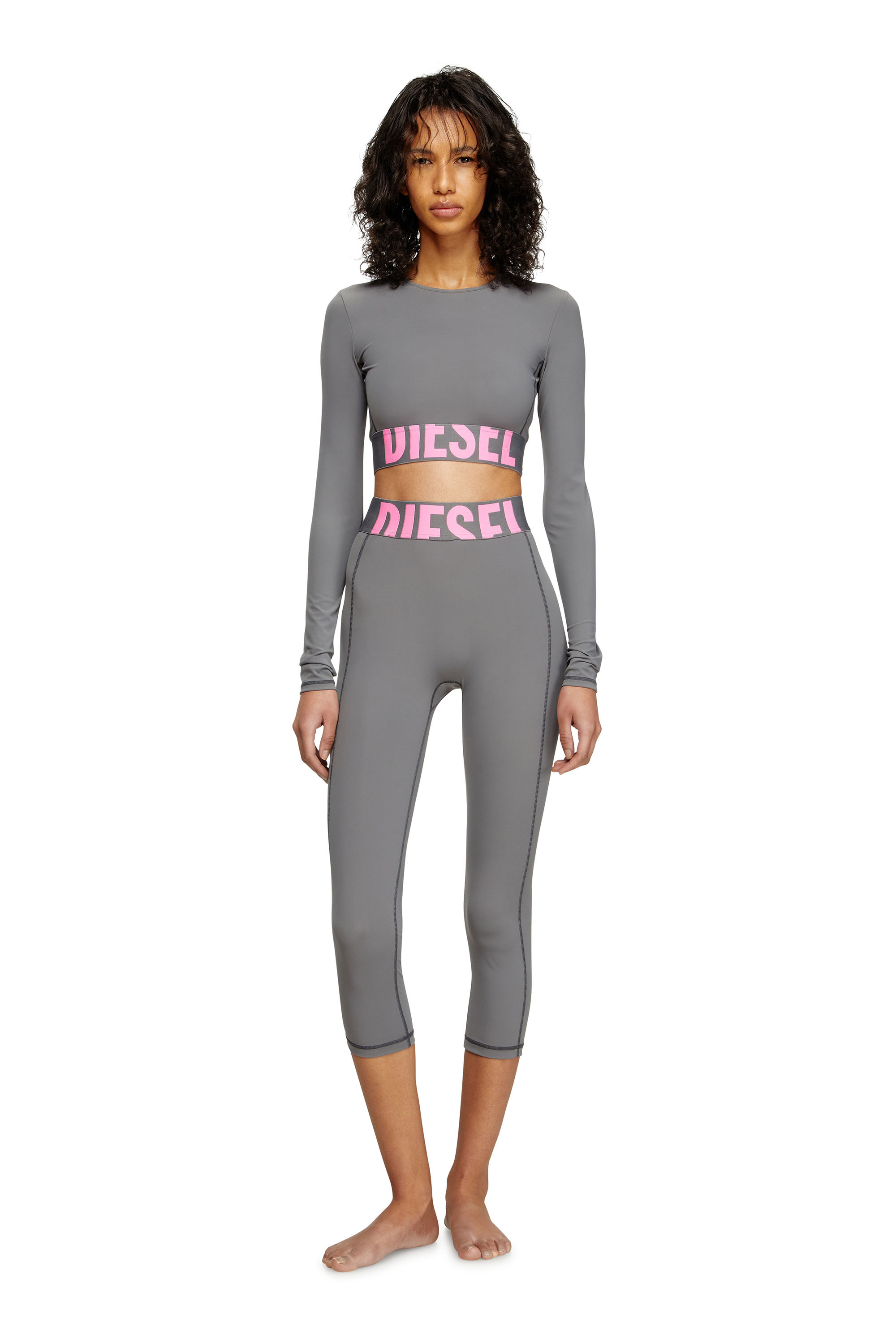 Diesel - MELISSA-D-POP, Woman's Microfibre crop top with cut-off logo in Grey - 2