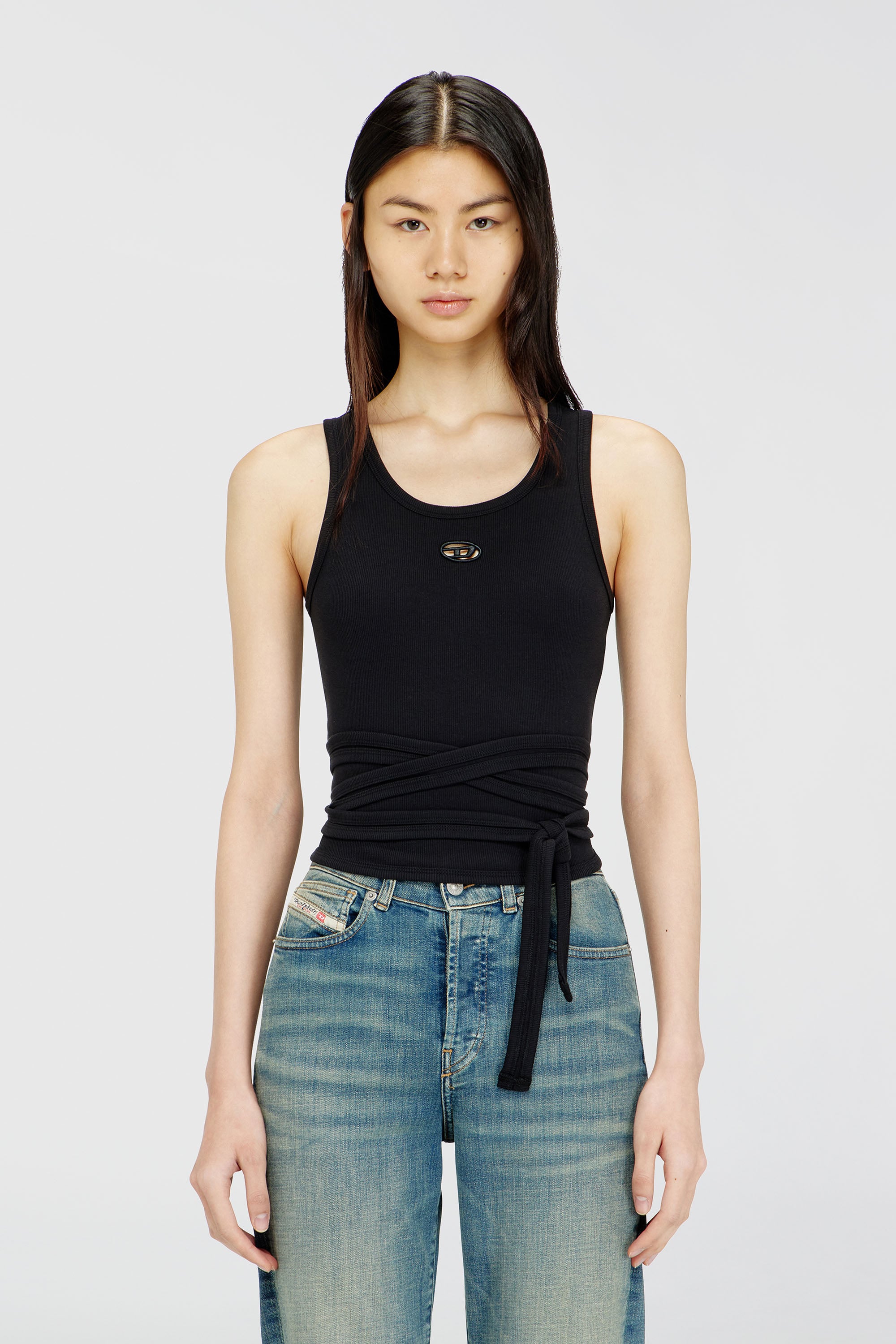 Diesel - T-ANKY-TAIL-S1, Woman's Crop top with wrap-around laces in Black - 1