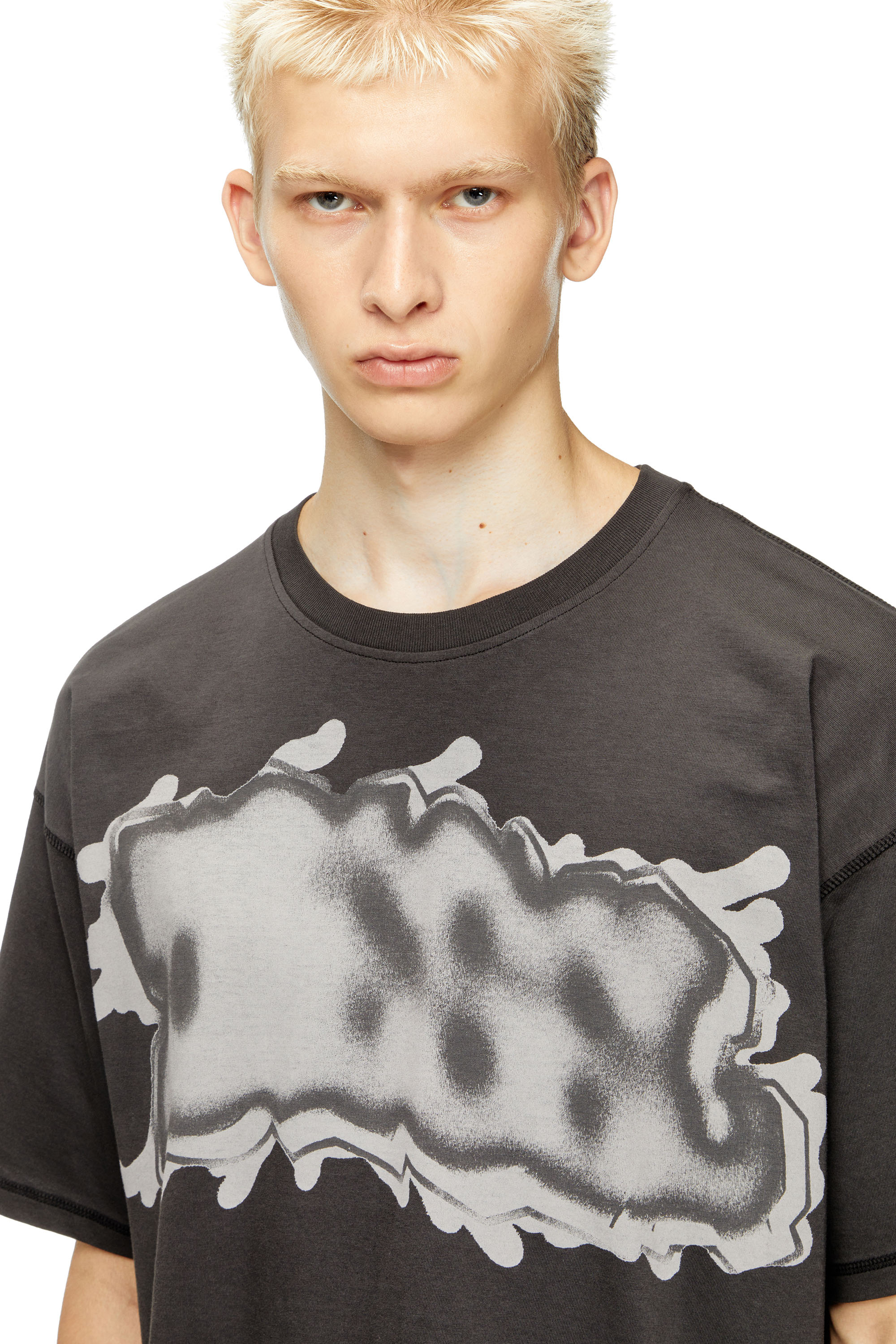 Diesel - T-LEONARD-IHBJ, Man's T-shirt with graffiti print in Dark grey - 5