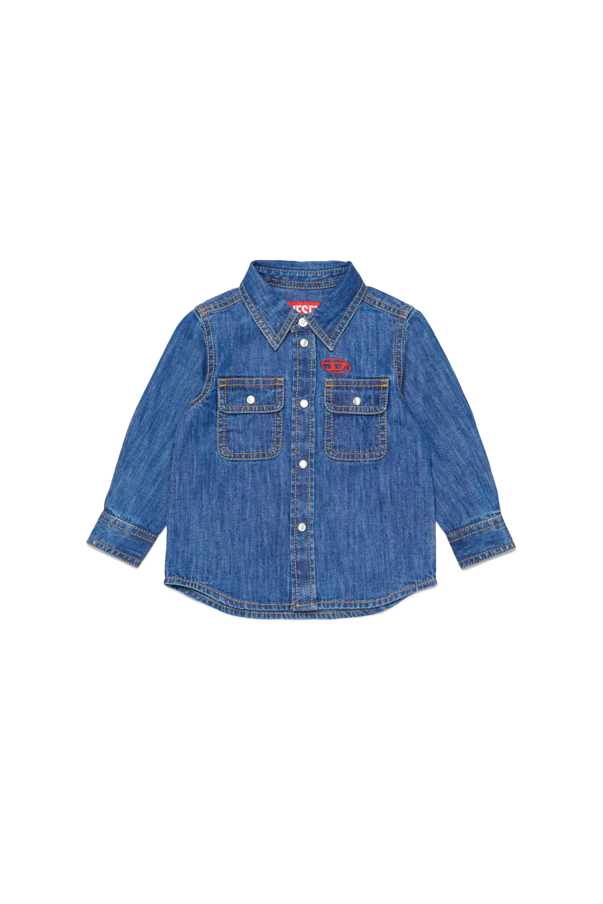 Diesel - CARTOB, Man's Denim shirt with Oval D embroidery in Medium blue - 1