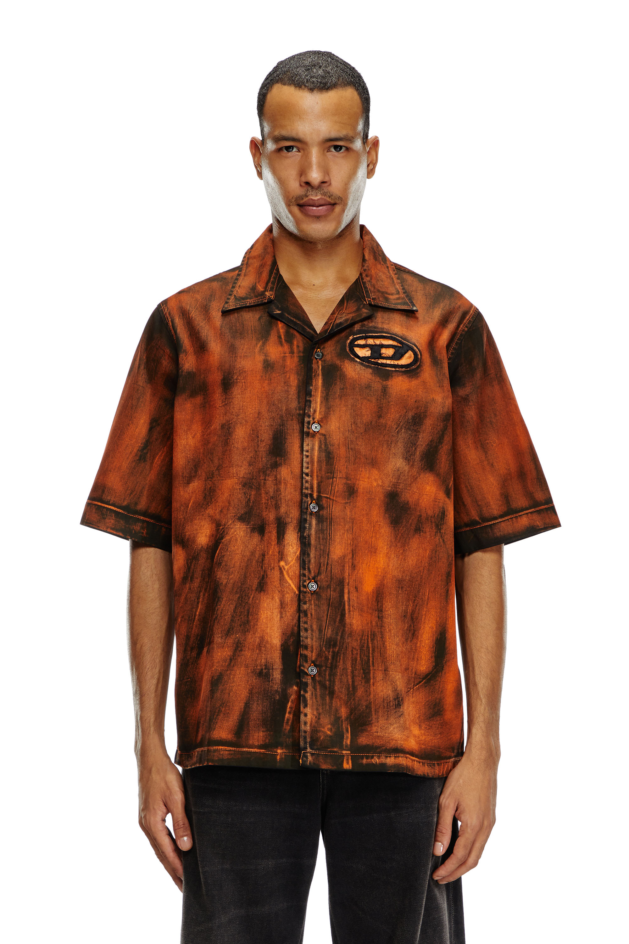 Diesel - S-STAN-BLEACH-A, Man's Bowling shirt in treated twill in Orange - 1