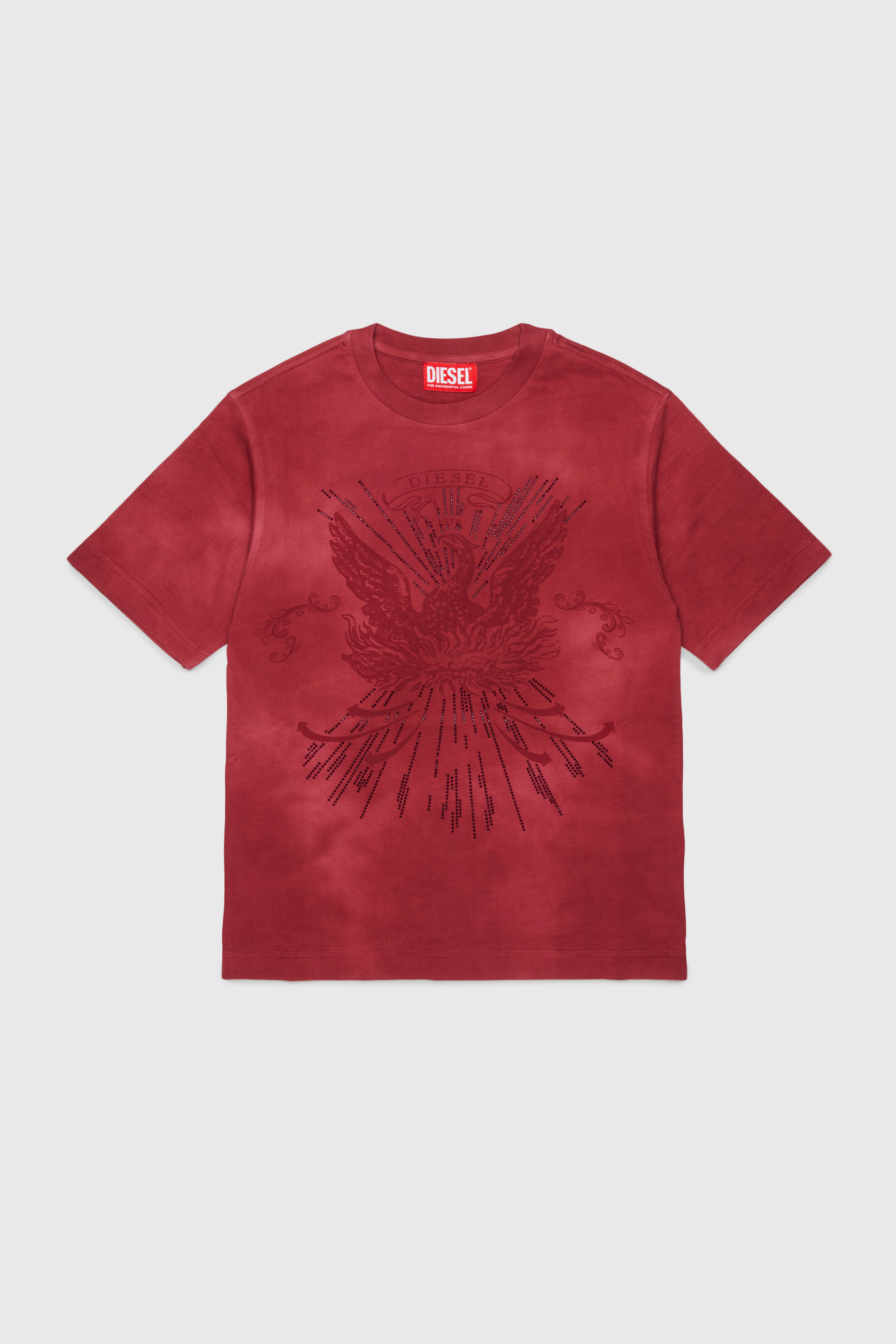 Diesel - TFIN OVER, Man's T-shirt with embellished phoenix motif in Red - 1