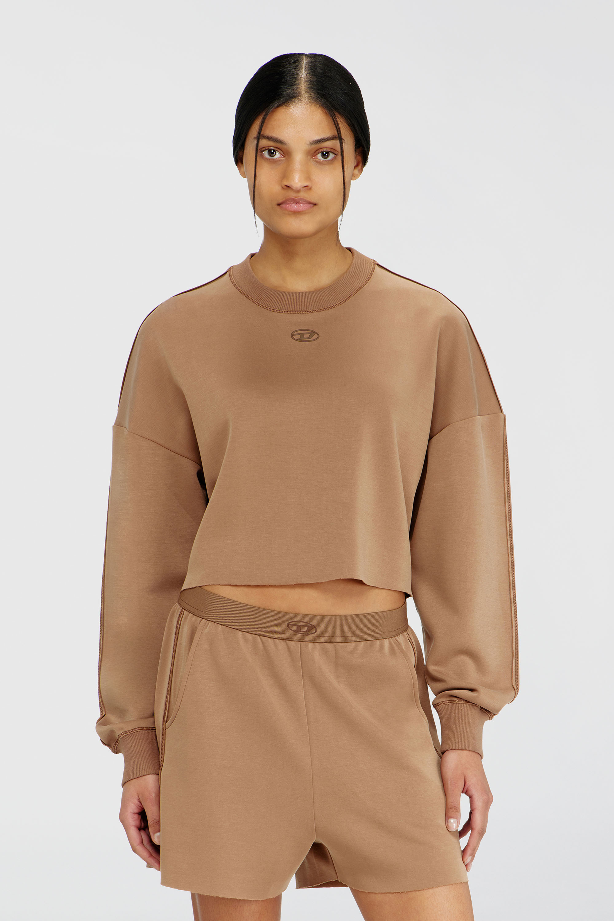 Diesel - BLAKE-UTLT, Woman's Crop top in light stretch scuba in Brown - 3
