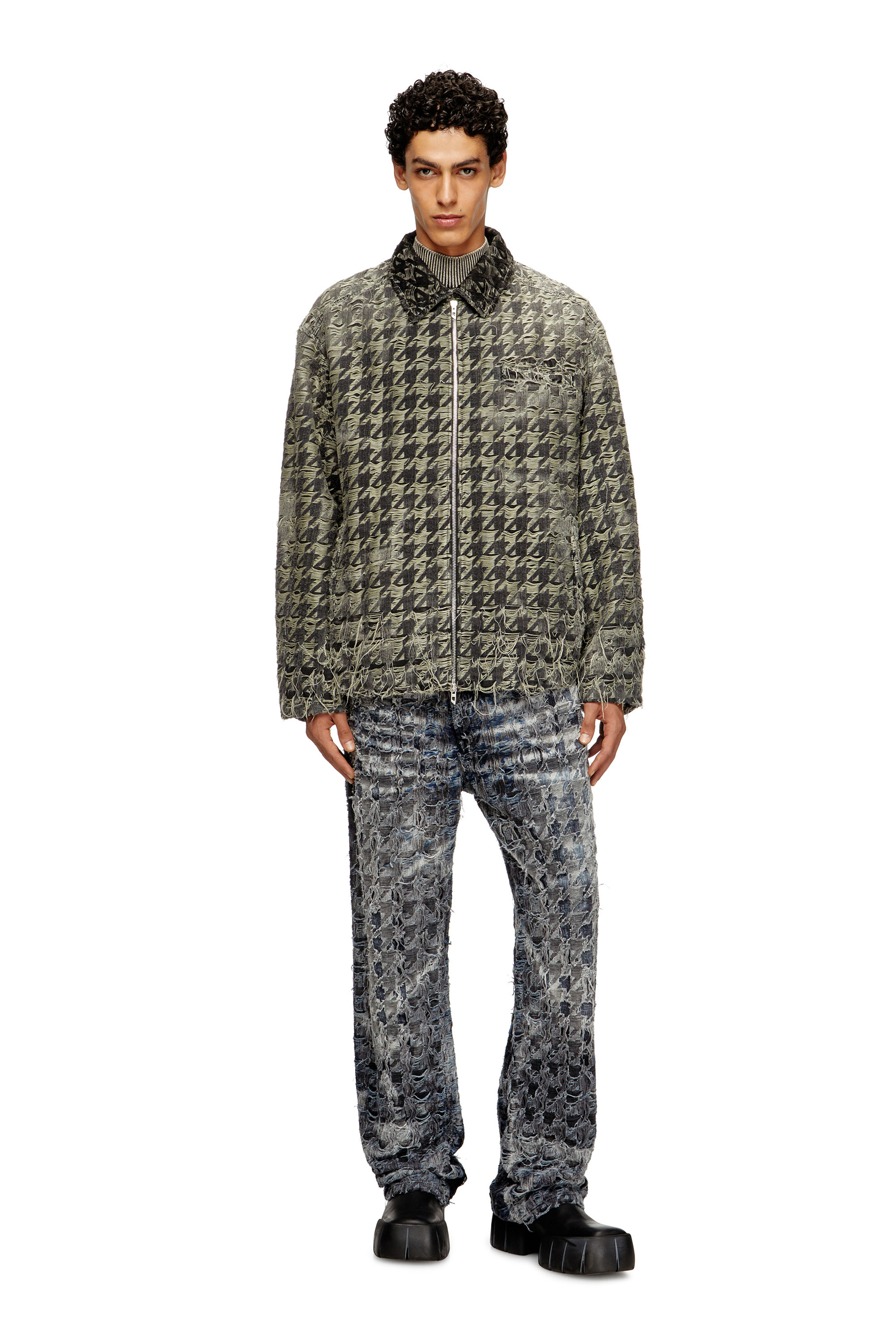 Diesel - D-ELMO-FSH, Man's Jacket in houndstooth-weave denim in Black/White - 1