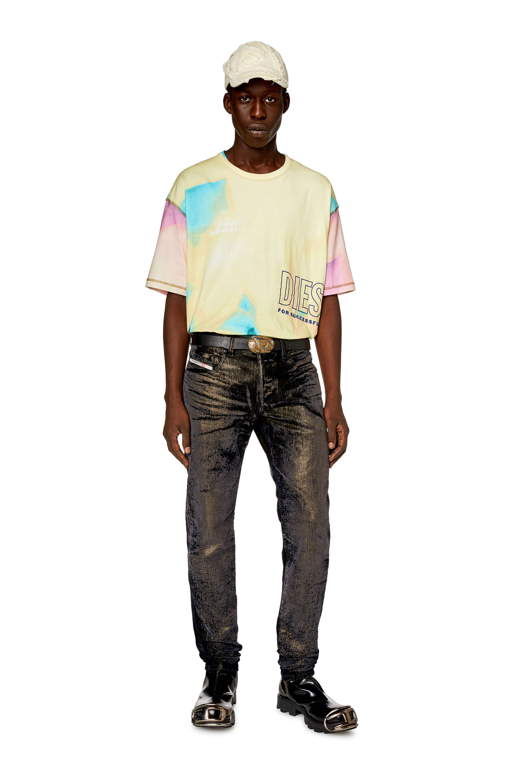 Diesel - T-WASH-COLOR, Man T-shirt with faded pastel print in Yellow - Image 2
