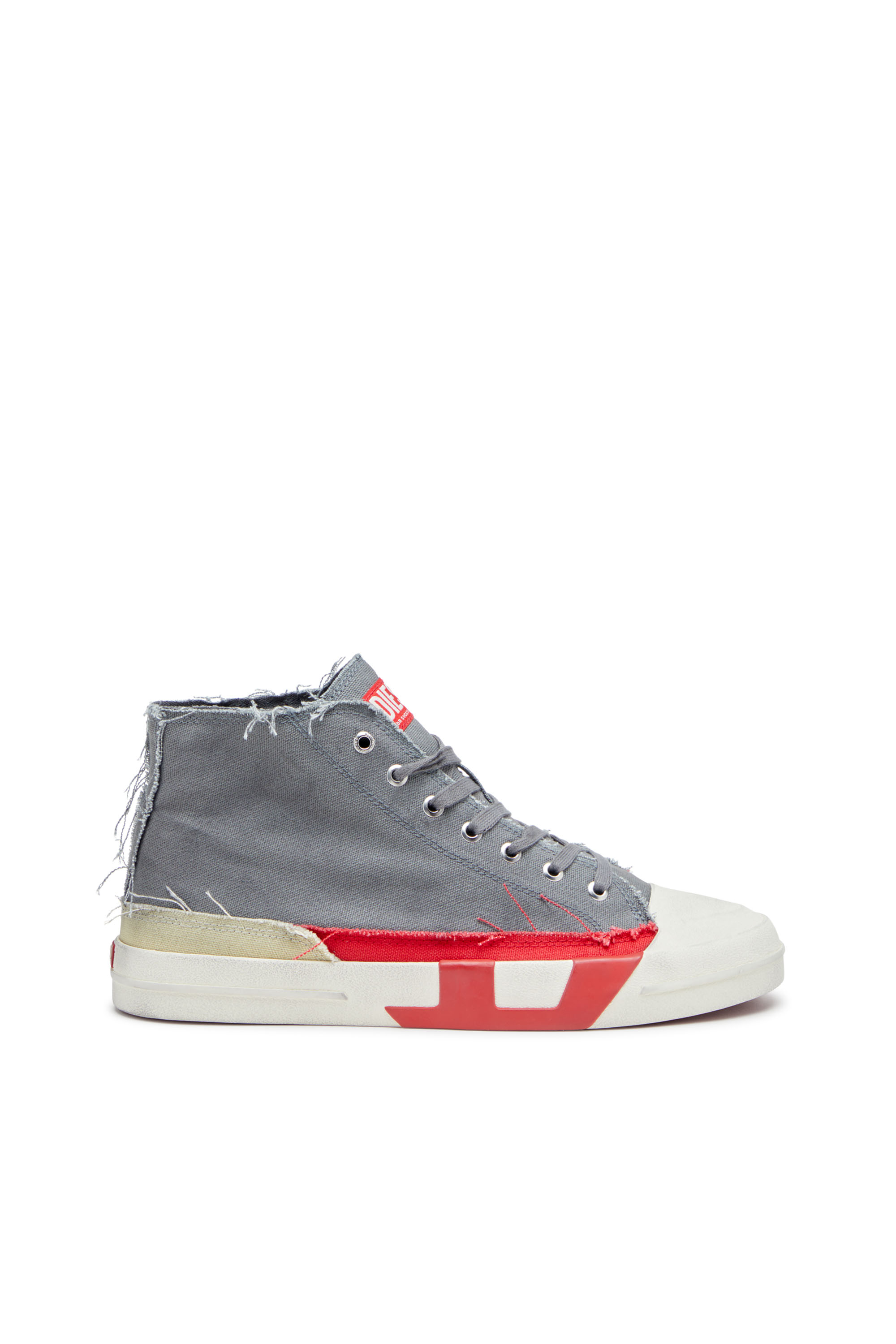 Diesel - S-D-VERSE MID, Man's Dirty-effect high-top canvas sneakers in Grey/Red - 1