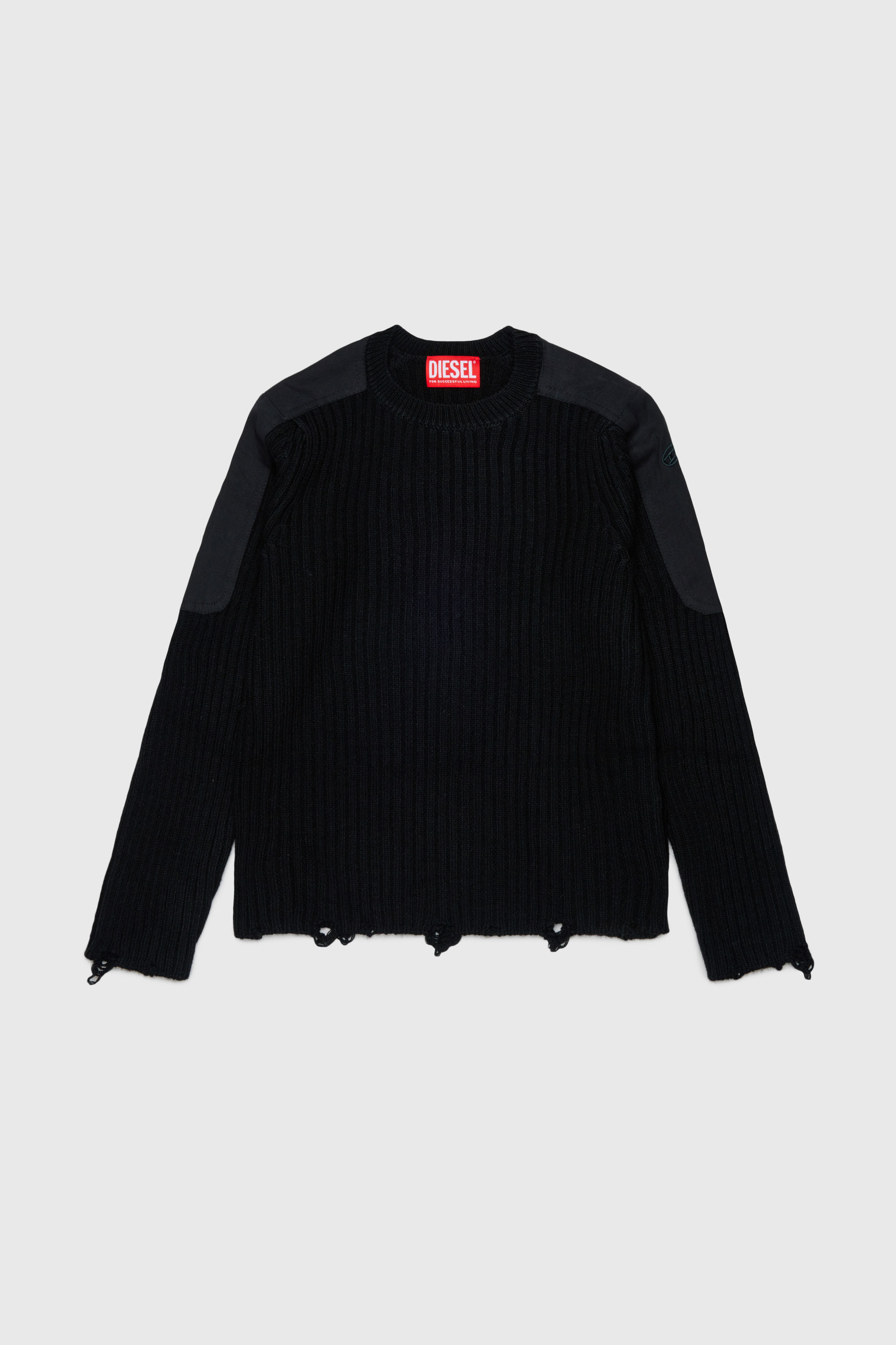 Diesel - KAMAR, Man's Frayed jumper in wool blend in Black - 1