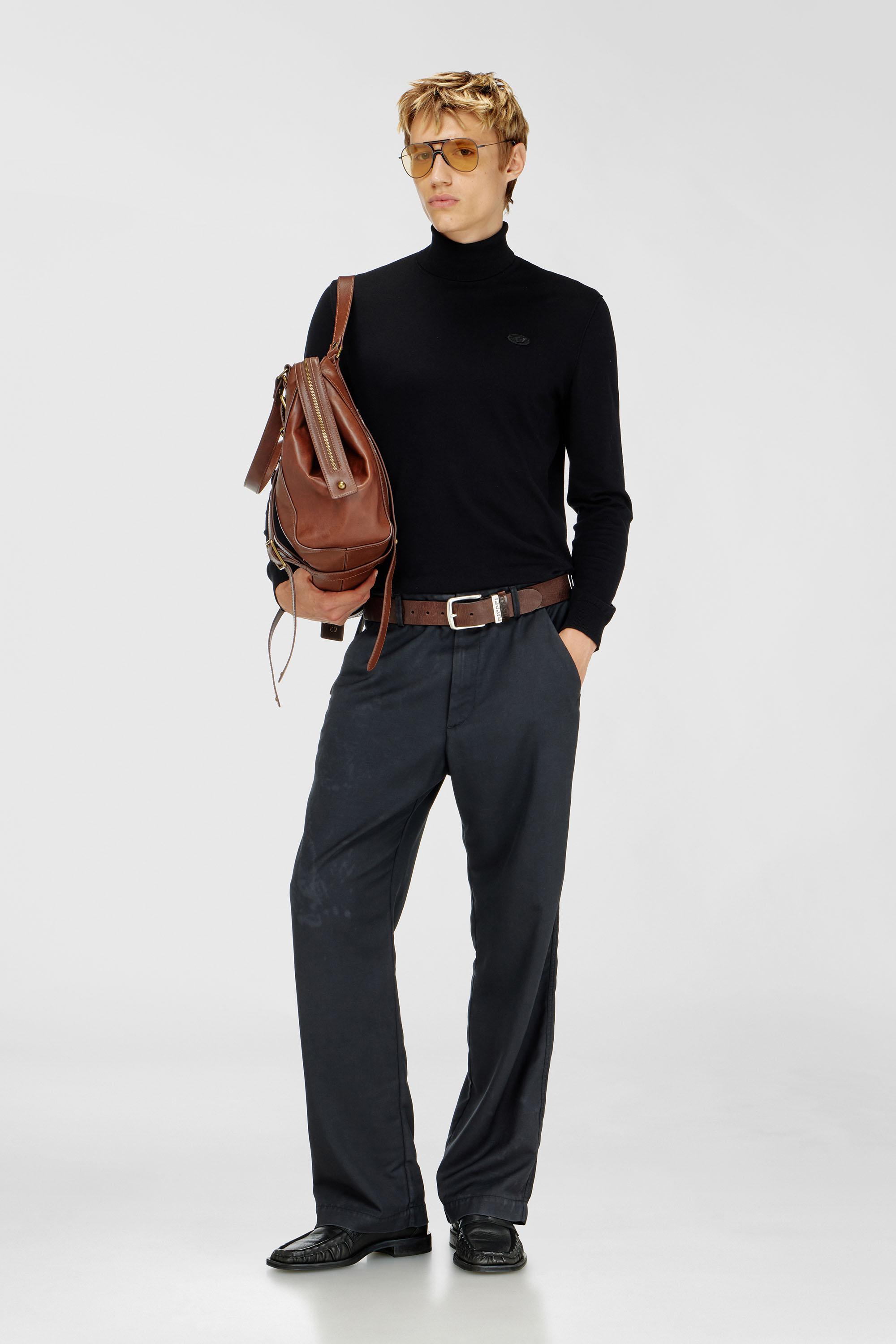 Diesel - K-FREEX-LUP-TAG-T92, Man's Cotton turtleneck with Oval D logo patch in Black - 2