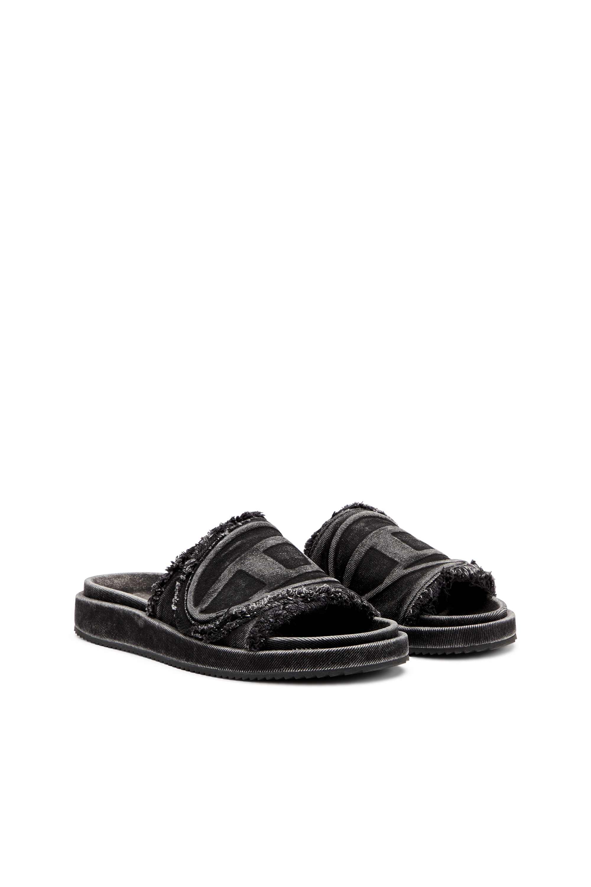 Diesel - SA-SLIDE D OVAL, Unisex's Sa-Slide D-Distressed denim slides in Black - 2