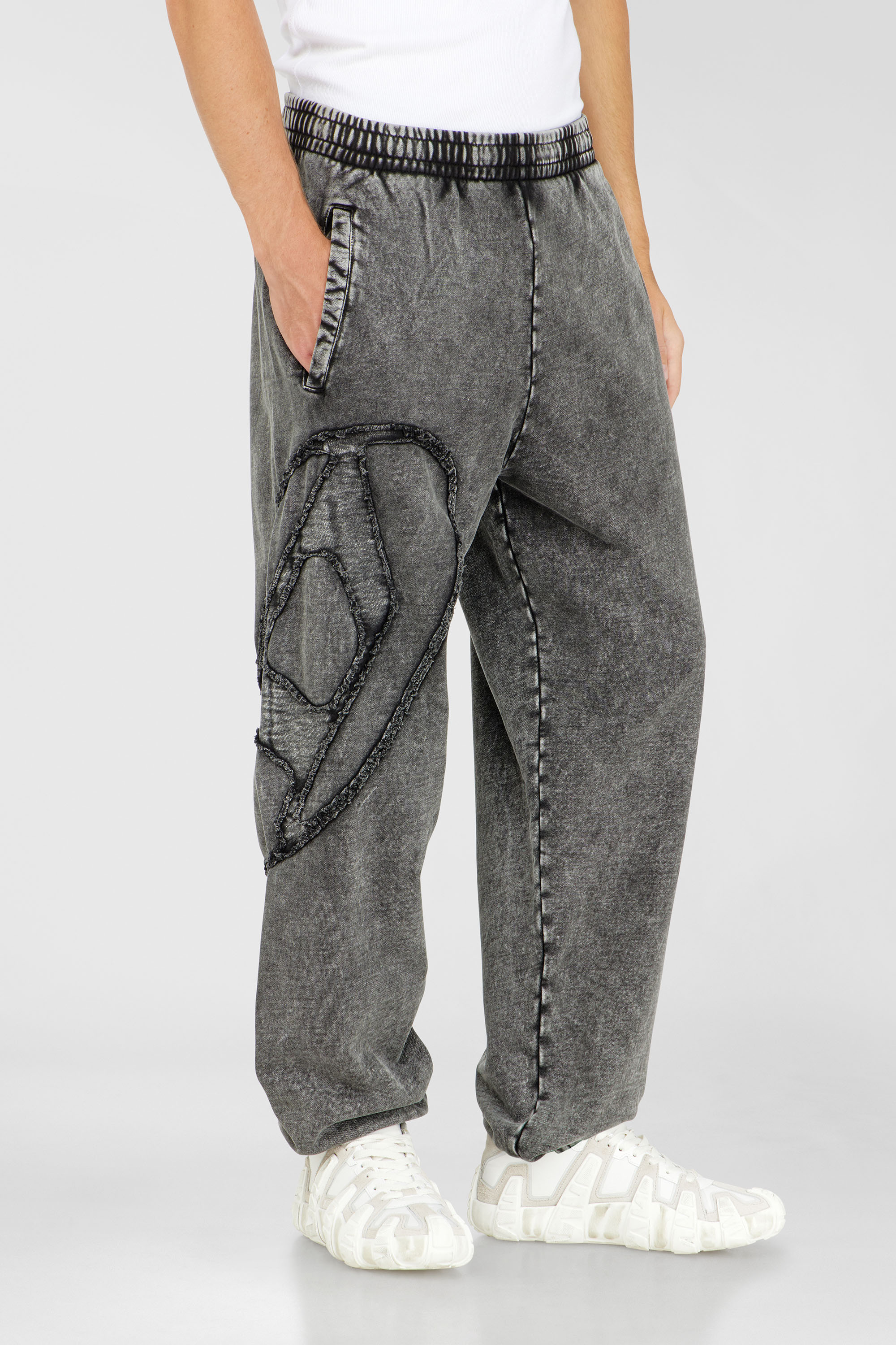 Diesel - P-MARKY-DEN, Man's Organic cotton sweatpants with Oval D patch in Dark grey - 3