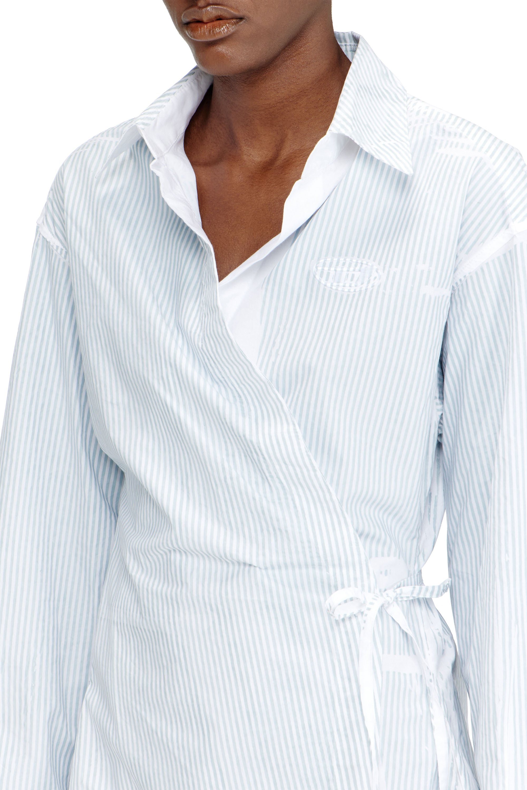 Diesel - D-DELPHOS-S2, Woman's Poplin wrap-around mini dress with pinstripes in Light Blue - 4